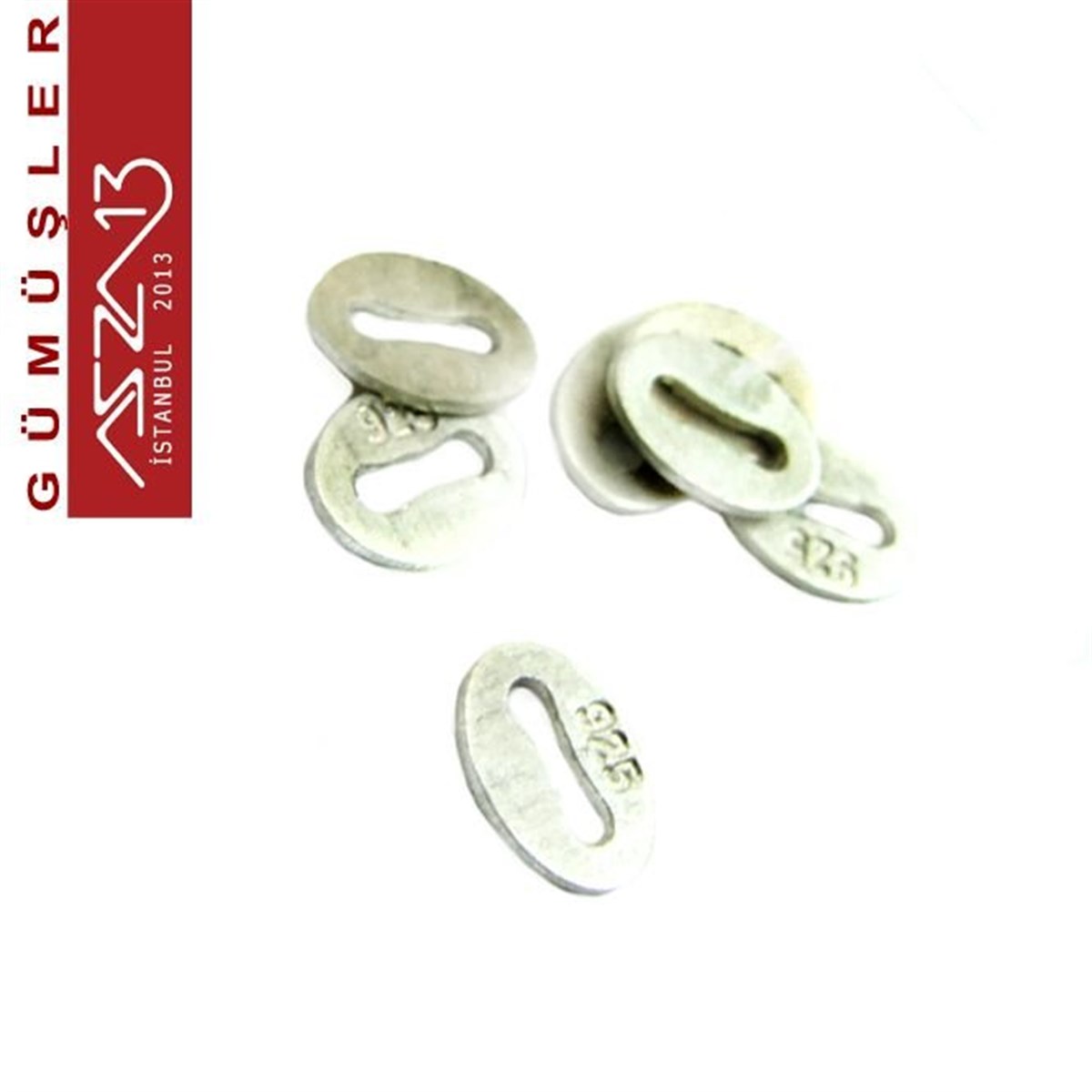 925 K Gümüş 4x3 mm Ayar Damga Pulu / Paket İçeriği 12 Adet