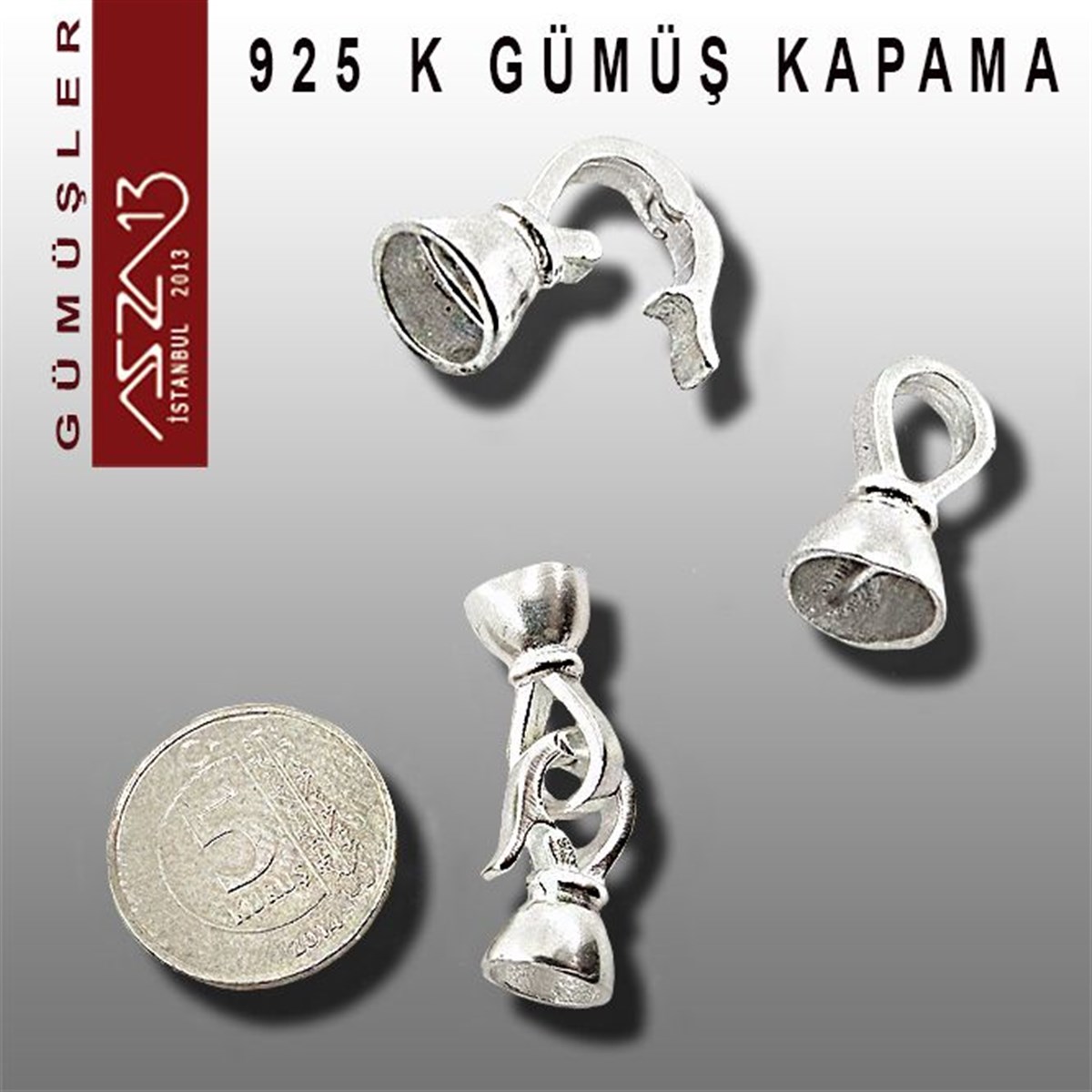 925 K Gümüş 26x7,5/6,5 mm Klipsli Kapsül Kapama / Paket İçeriği 1 Adet