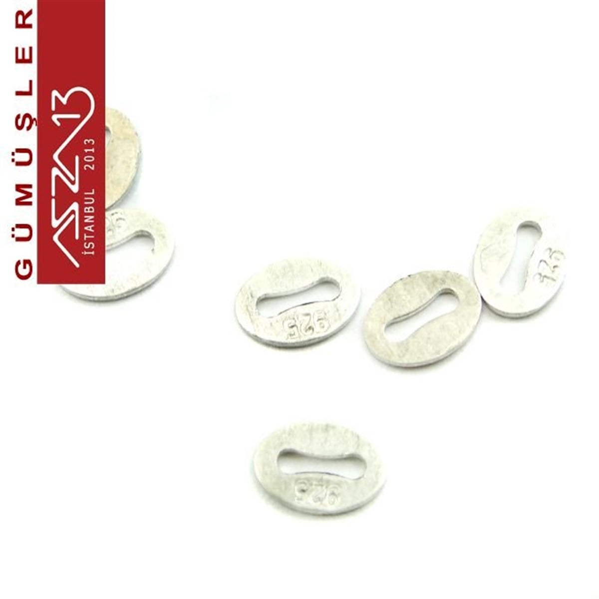 925 K Gümüş 6x4 mm Ayar Damga Pulu / Paket İçeriği 7 Adet