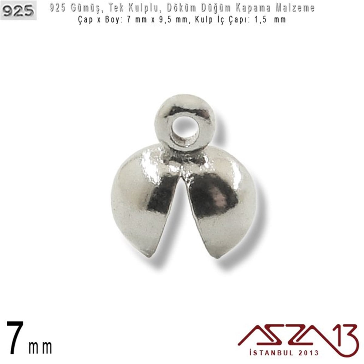 925 Ayar - 7,0 mm Çapında Yuvarlak - Döküm Düğüm Kapama / 2 Adet