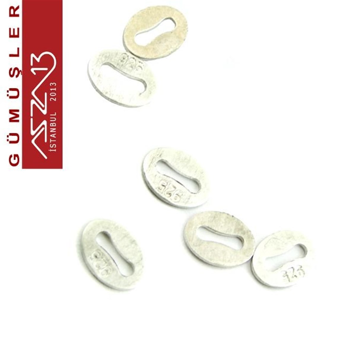 925 K Gümüş 4x3 mm Ayar Damga Pulu / Paket İçeriği 12 Adet