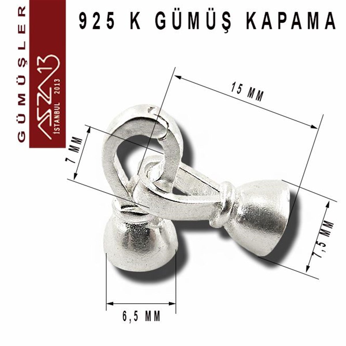 925 K Gümüş 26x7,5/6,5 mm Klipsli Kapsül Kapama / Paket İçeriği 1 Adet