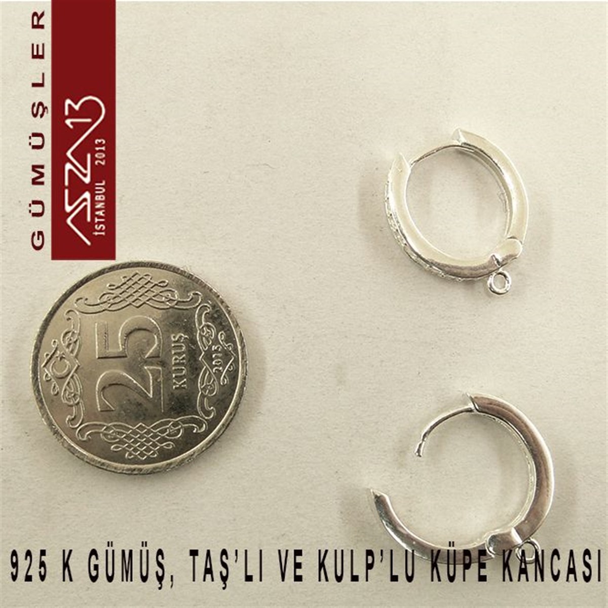 925 K Gümüş, 18x14 mm Zirkon Taşlı Halka Küpe Kancası / Paket İçeriği 1 Çift