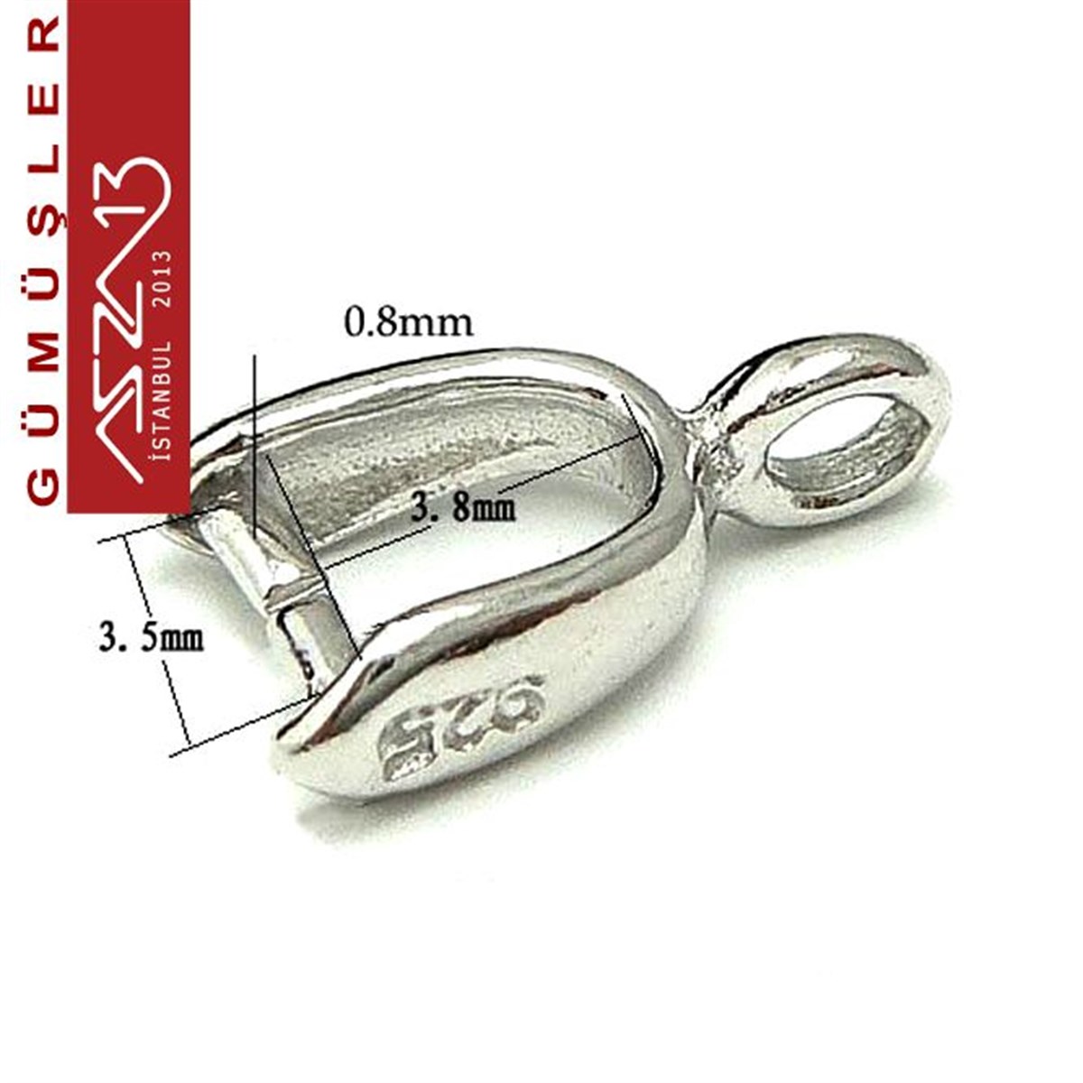 Sterling Gümüş 10 mm Kolye Ucu Yarım Klips / Paket İçeriği 2 Adet