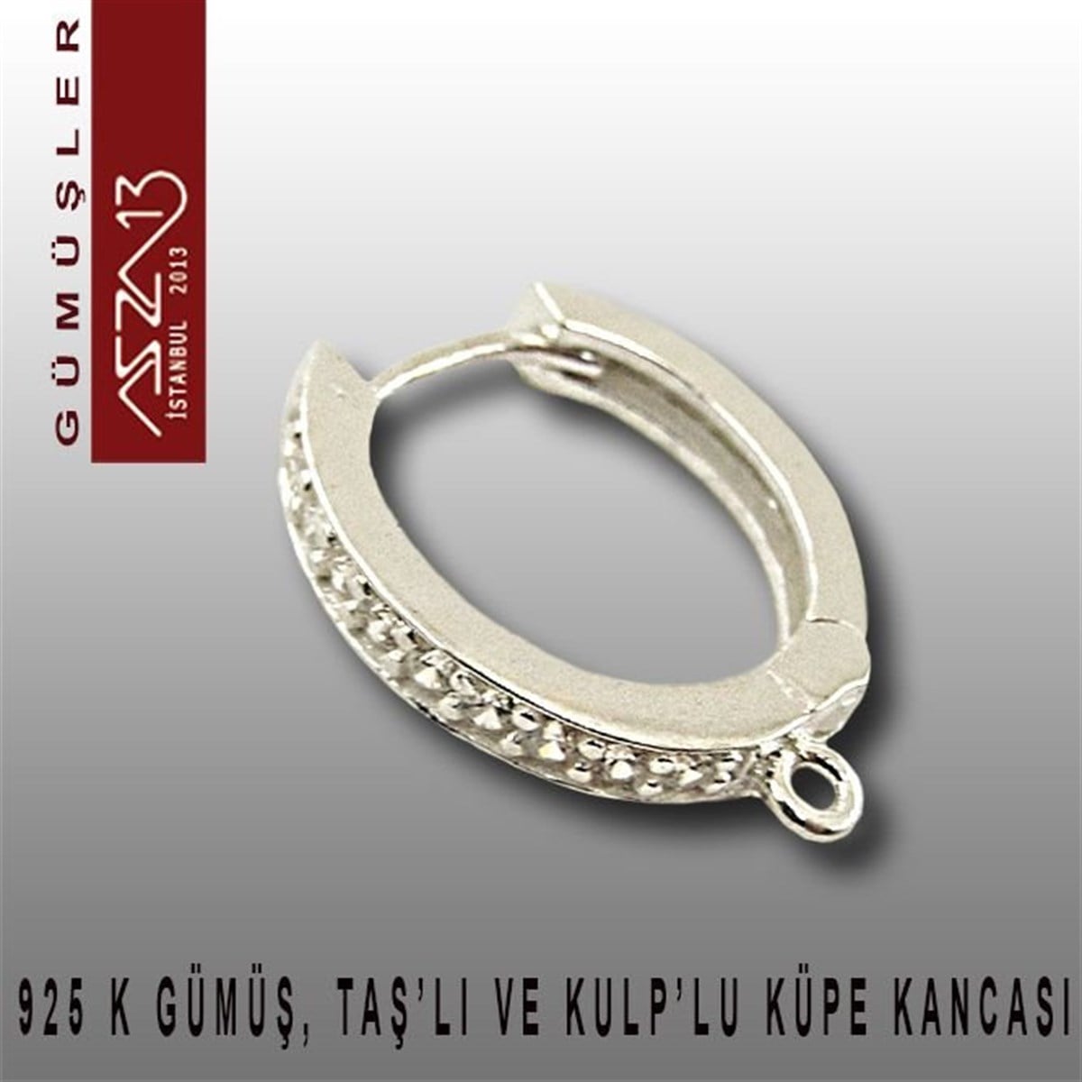 925 K Gümüş, 18x14 mm Zirkon Taşlı Halka Küpe Kancası / Paket İçeriği 1 Çift
