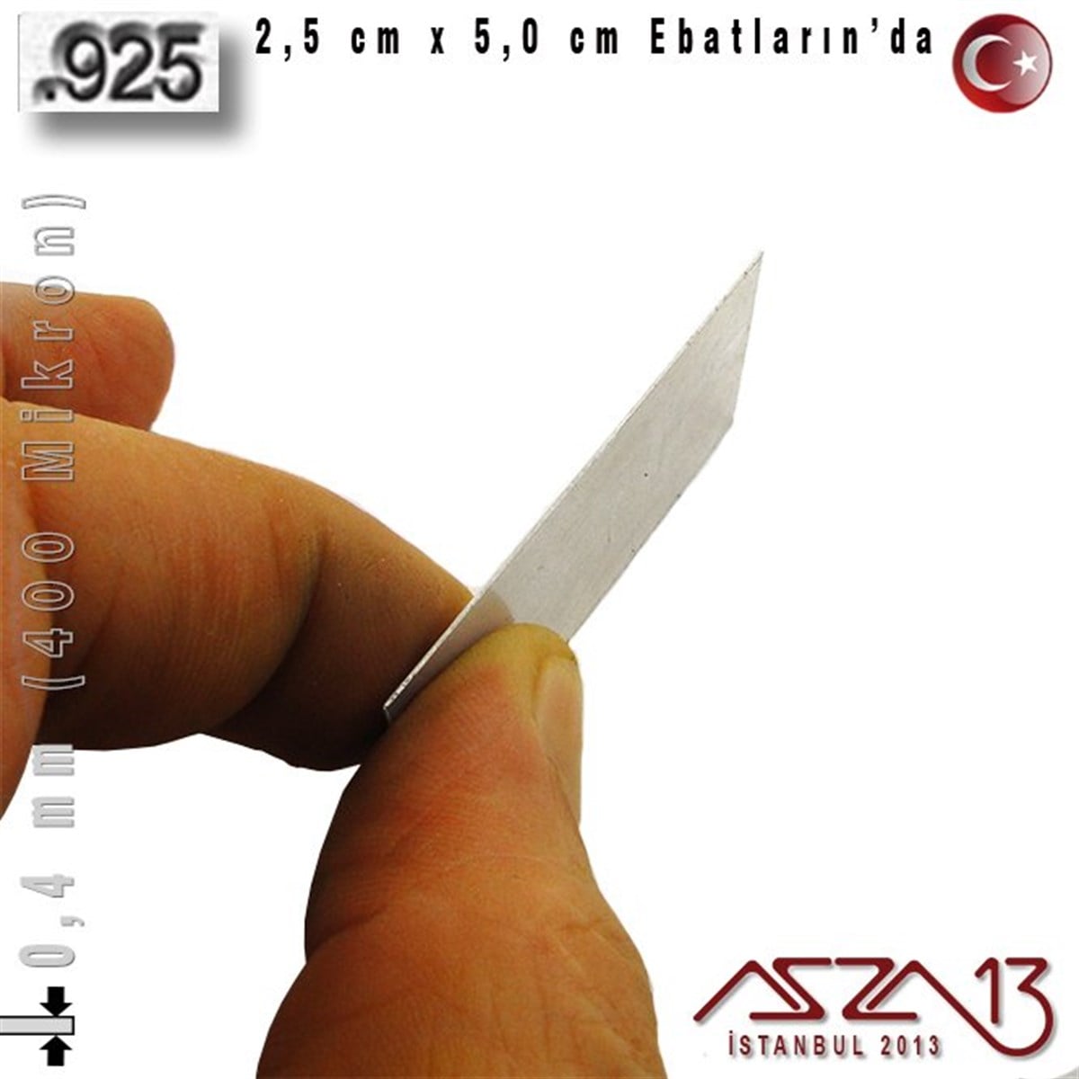 925 Ayar - 0,4 mm (400 Mikron) Kalınlıkta Gümüş Plaka - 2,5 cm / 5,0 cm Ebatlarında