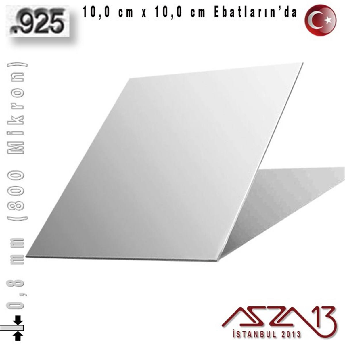 925 Ayar - 0,8 mm (800 Mikron) Kalınlıkta Gümüş Plaka - 10,0 cm / 10,0 cm Ebatlarında