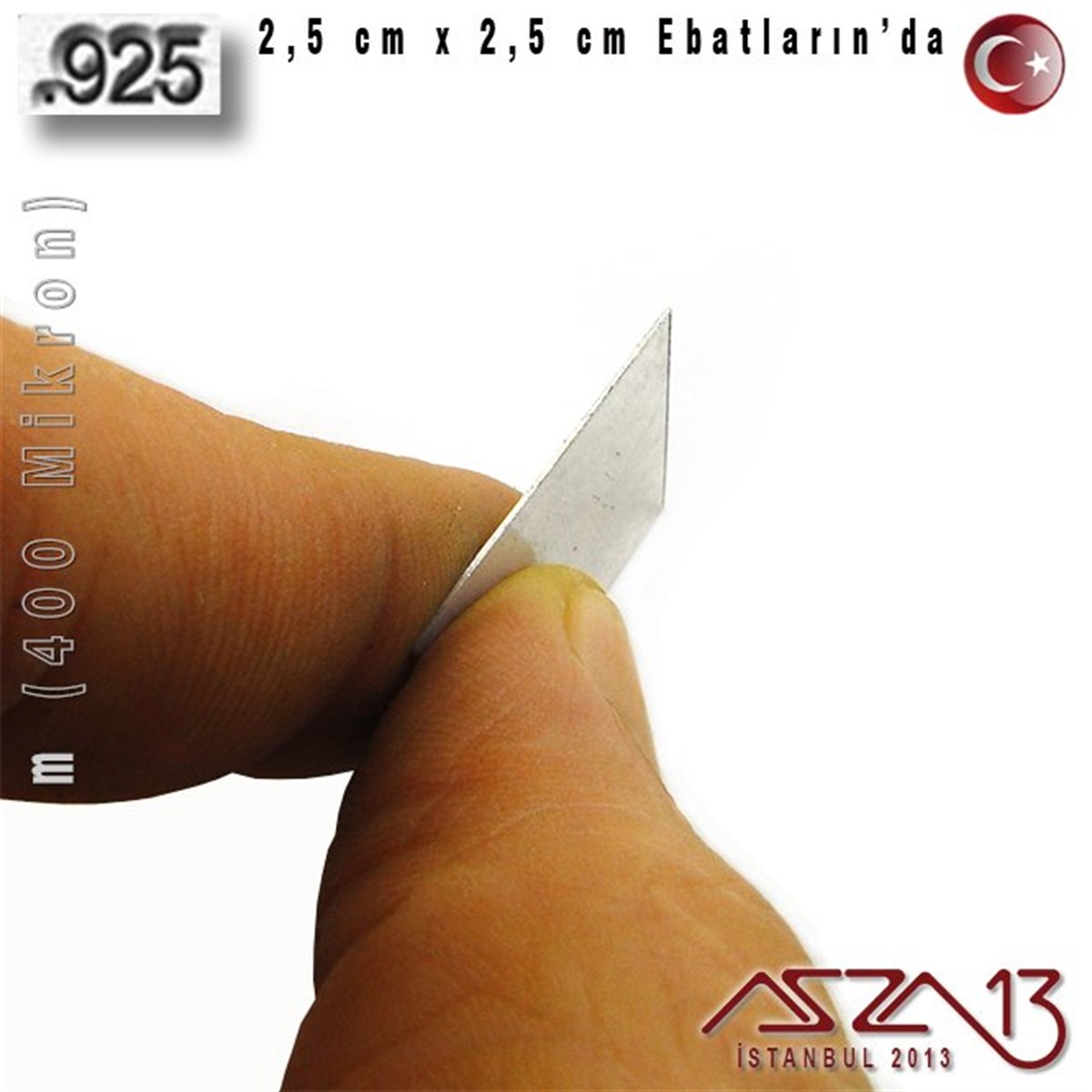 925 Ayar - 0,4 mm (400 Mikron) Kalınlıkta Gümüş Plaka - 2,5 cm / 2,5 cm Ebatlarında