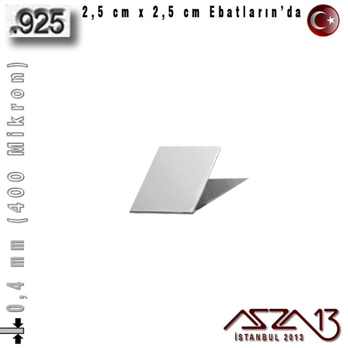 925 Ayar - 0,4 mm (400 Mikron) Kalınlıkta Gümüş Plaka - 2,5 cm / 2,5 cm Ebatlarında