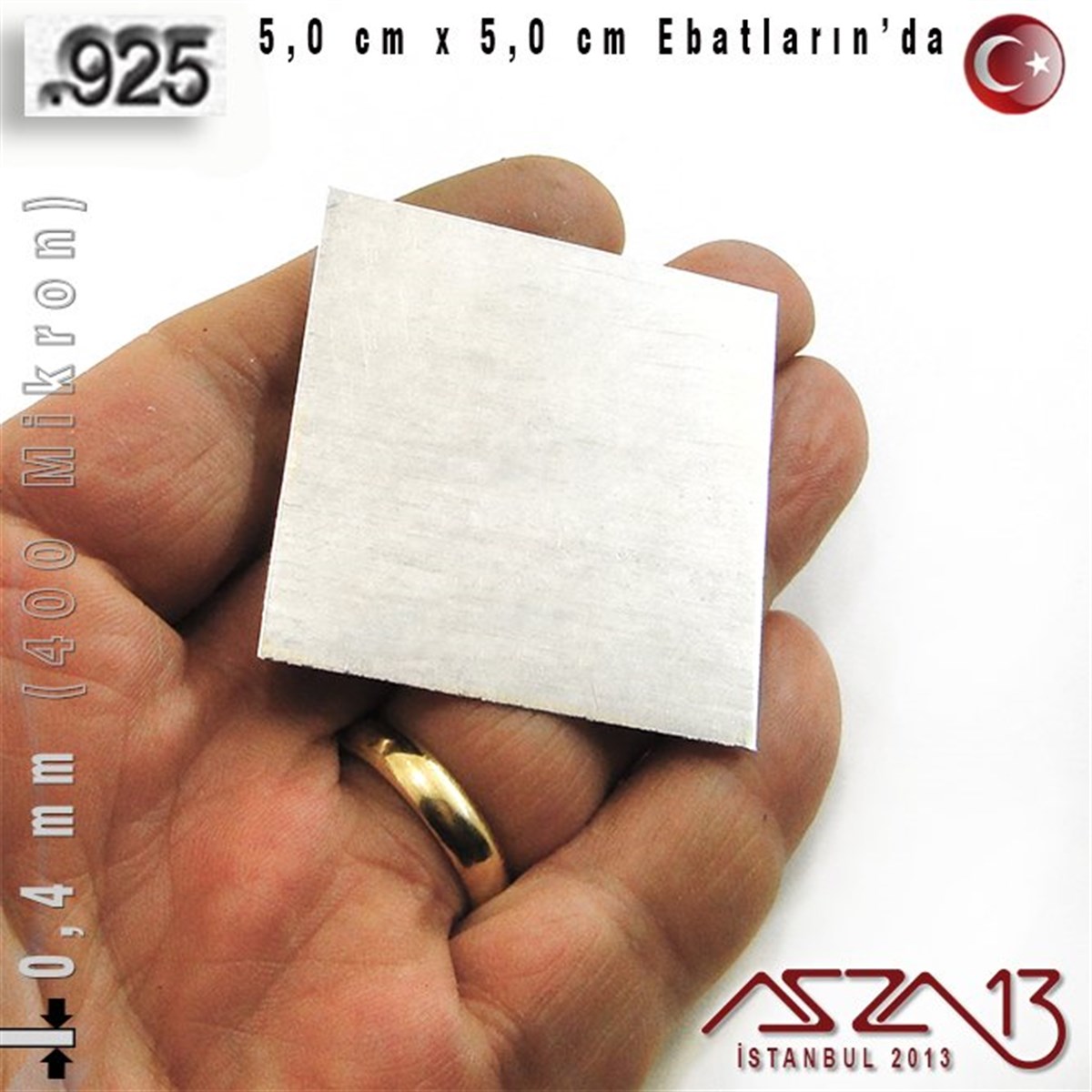 925 Ayar - 0,4 mm (400 Mikron) Kalınlıkta Gümüş Plaka - 5,0 cm / 5,0 cm Ebatlarında