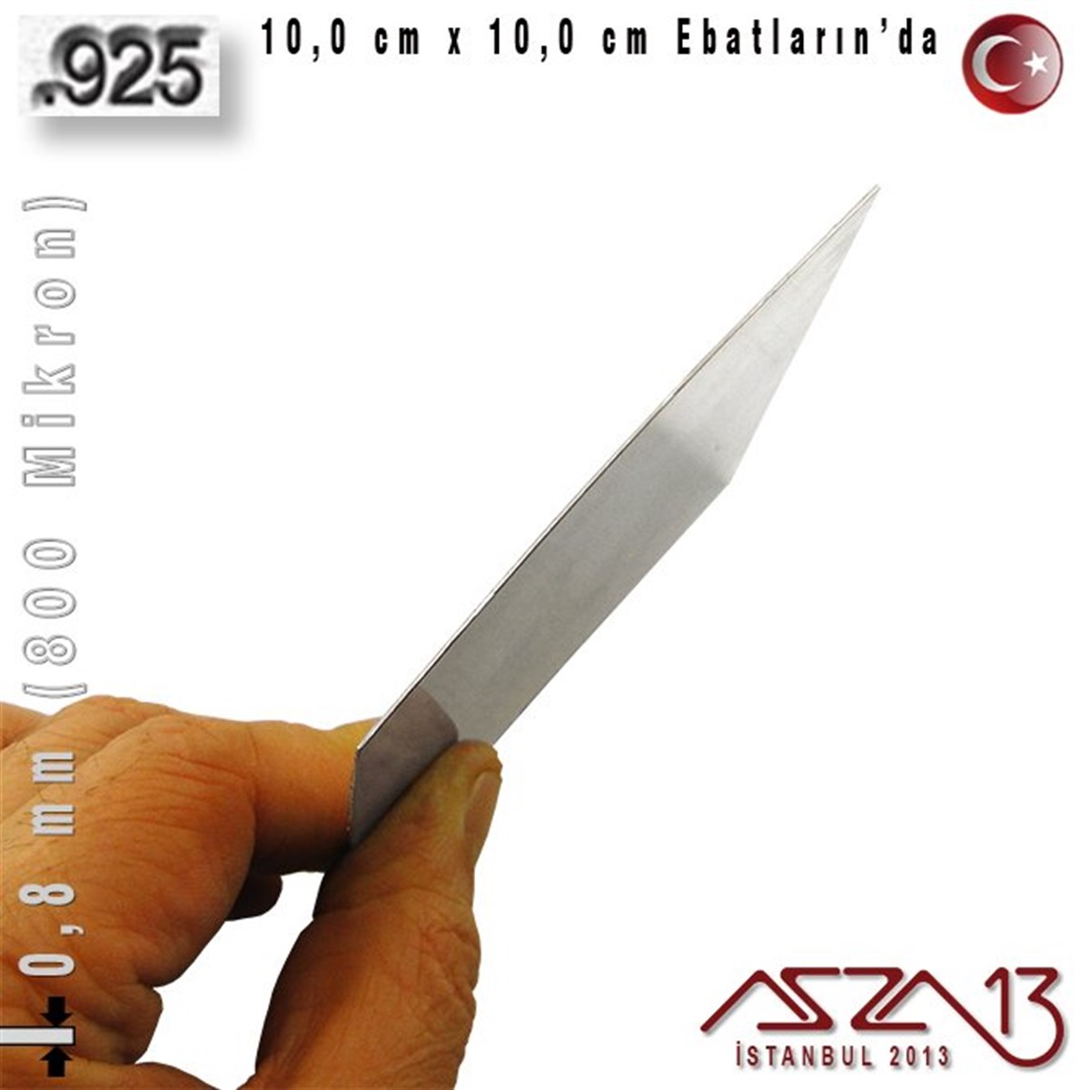 925 Ayar - 0,8 mm (800 Mikron) Kalınlıkta Gümüş Plaka - 10,0 cm / 10,0 cm Ebatlarında