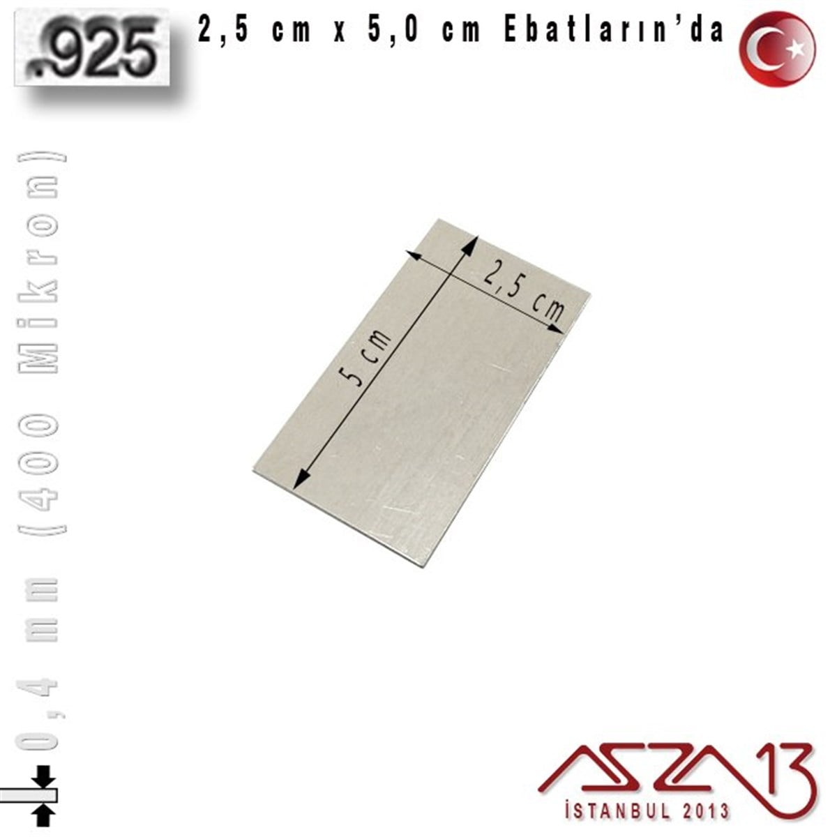 925 Ayar - 0,4 mm (400 Mikron) Kalınlıkta Gümüş Plaka - 2,5 cm / 5,0 cm Ebatlarında