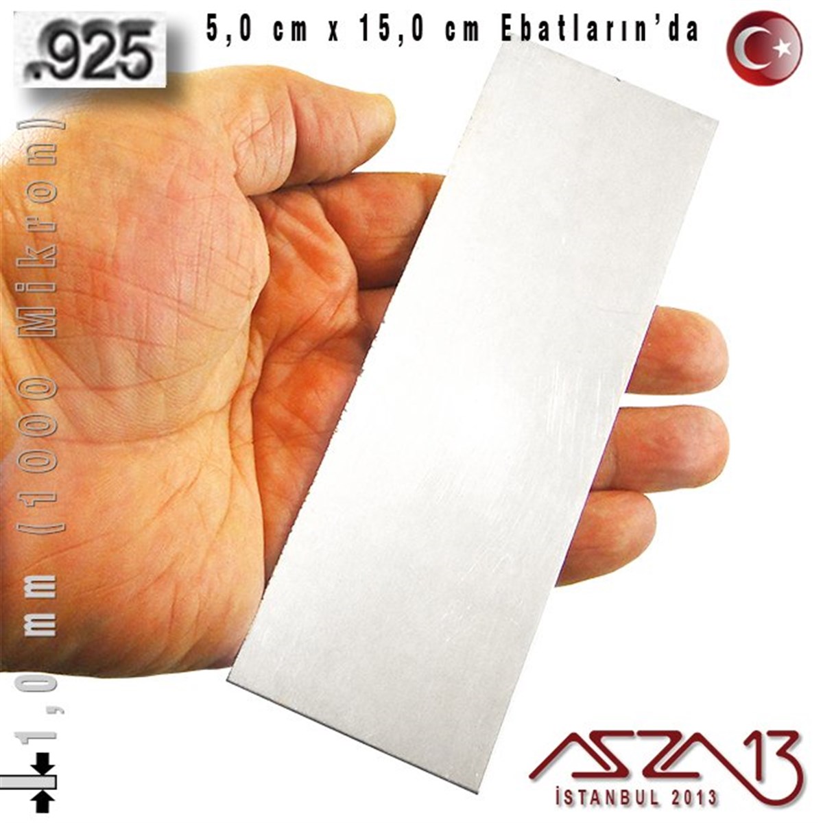 925 Ayar - 1,0 mm (1000 Mikron) Kalınlıkta Gümüş Plaka - 5,0 cm / 15,0 cm Ebatlarında