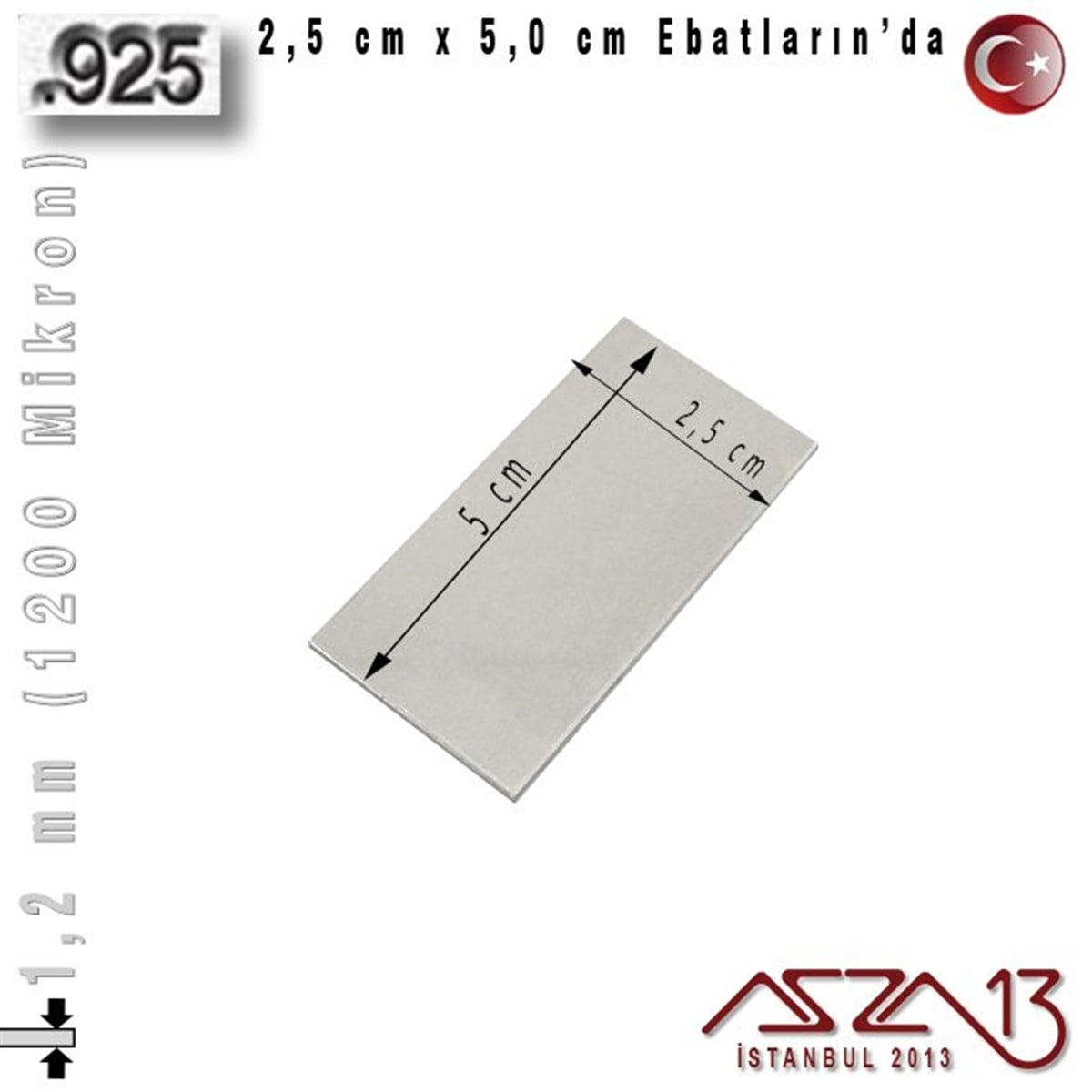 925 Ayar - 1,2 mm (1200 Mikron) Kalınlıkta Gümüş Plaka - 2,5 cm / 5,0 cm Ebatlarında