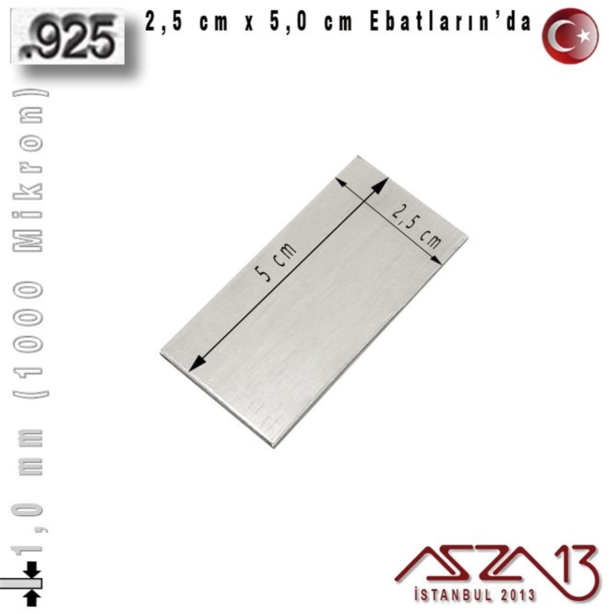 925 Ayar - 1,0 mm (1000 Mikron) Kalınlıkta Gümüş Plaka - 2,5 cm / 5,0 cm Ebatlarında