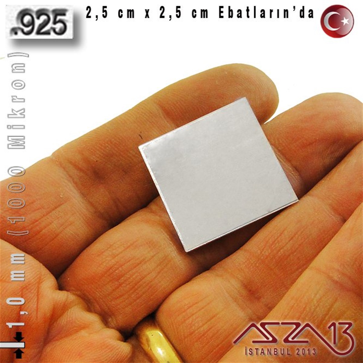 925 Ayar - 1,0 mm (1000 Mikron) Kalınlıkta Gümüş Plaka - 2,5 cm / 2,5 cm Ebatlarında