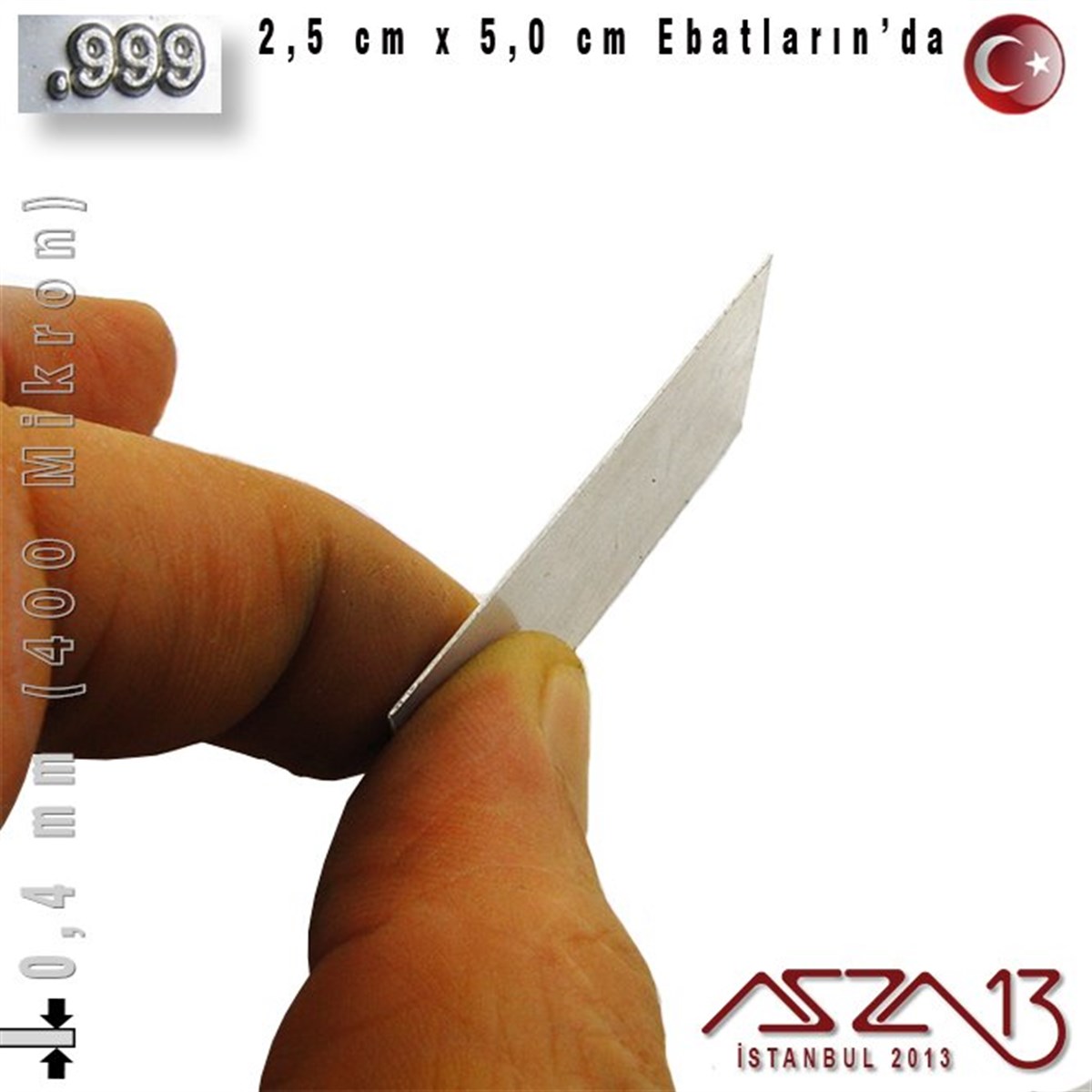 999 Ayar - 0,4 mm (400 Mikron) Kalınlıkta Gümüş Plaka - 2,5 cm / 5,0 cm Ebatlarında