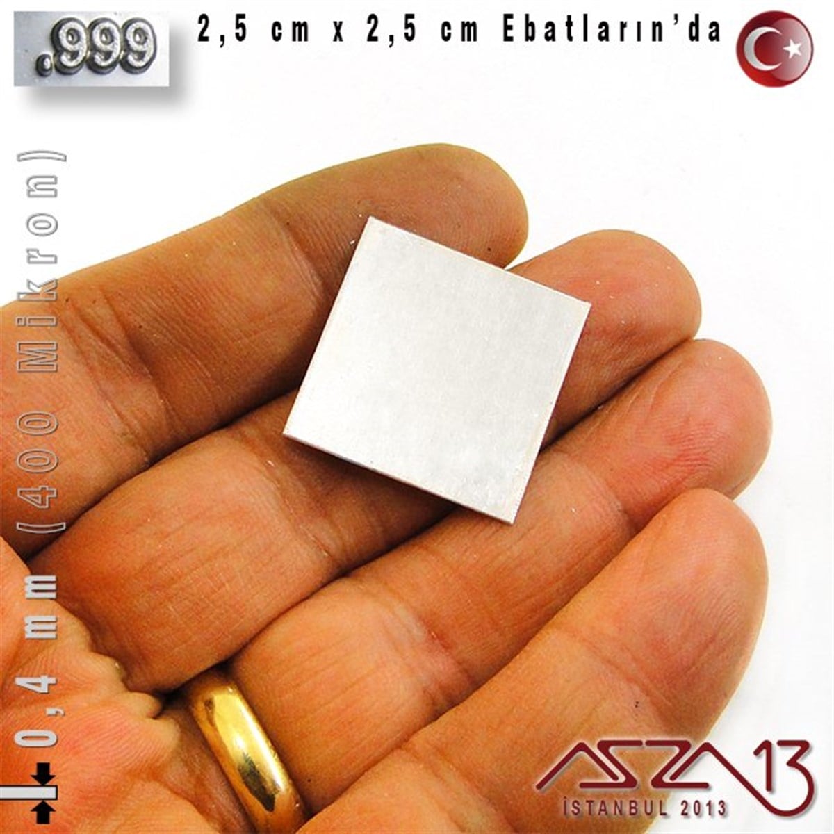 999 Ayar - 0,4 mm (400 Mikron) Kalınlıkta Gümüş Plaka - 2,5 cm / 2,5 cm Ebatlarında