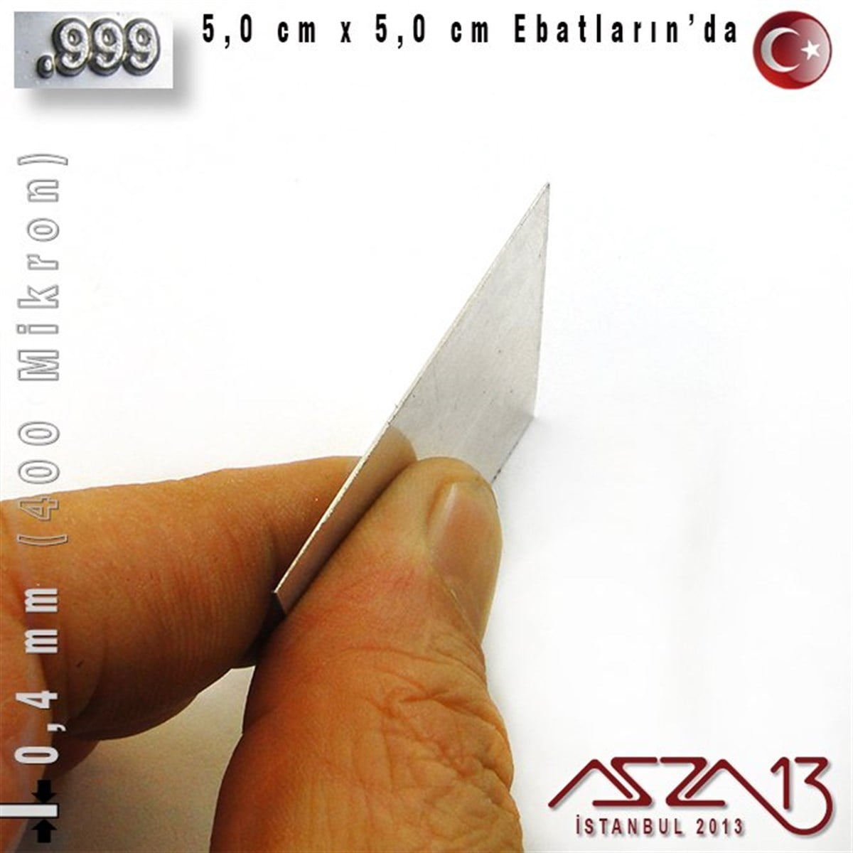 999 Ayar - 0,4 mm (400 Mikron) Kalınlıkta Gümüş Plaka - 5,0 cm / 5,0 cm Ebatlarında