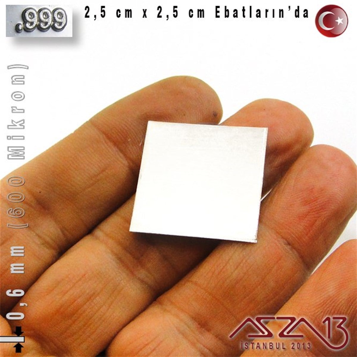 999 Ayar - 0,6 mm (600 Mikron) Kalınlıkta Gümüş Plaka - 2,5 cm / 2,5 cm Ebatlarında