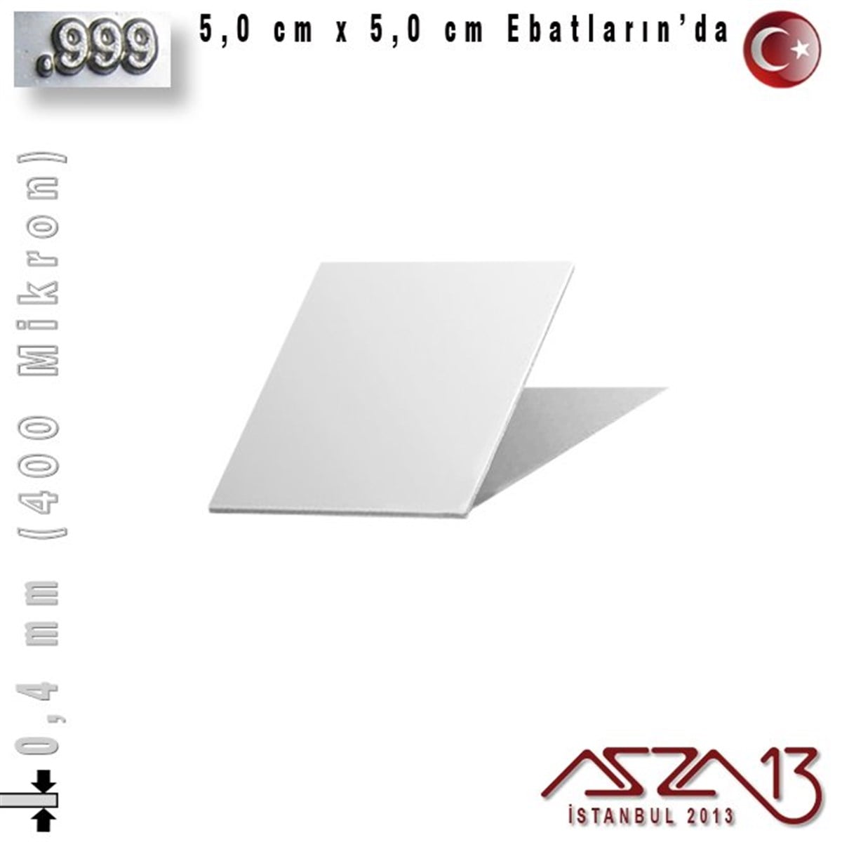 999 Ayar - 0,4 mm (400 Mikron) Kalınlıkta Gümüş Plaka - 5,0 cm / 5,0 cm Ebatlarında