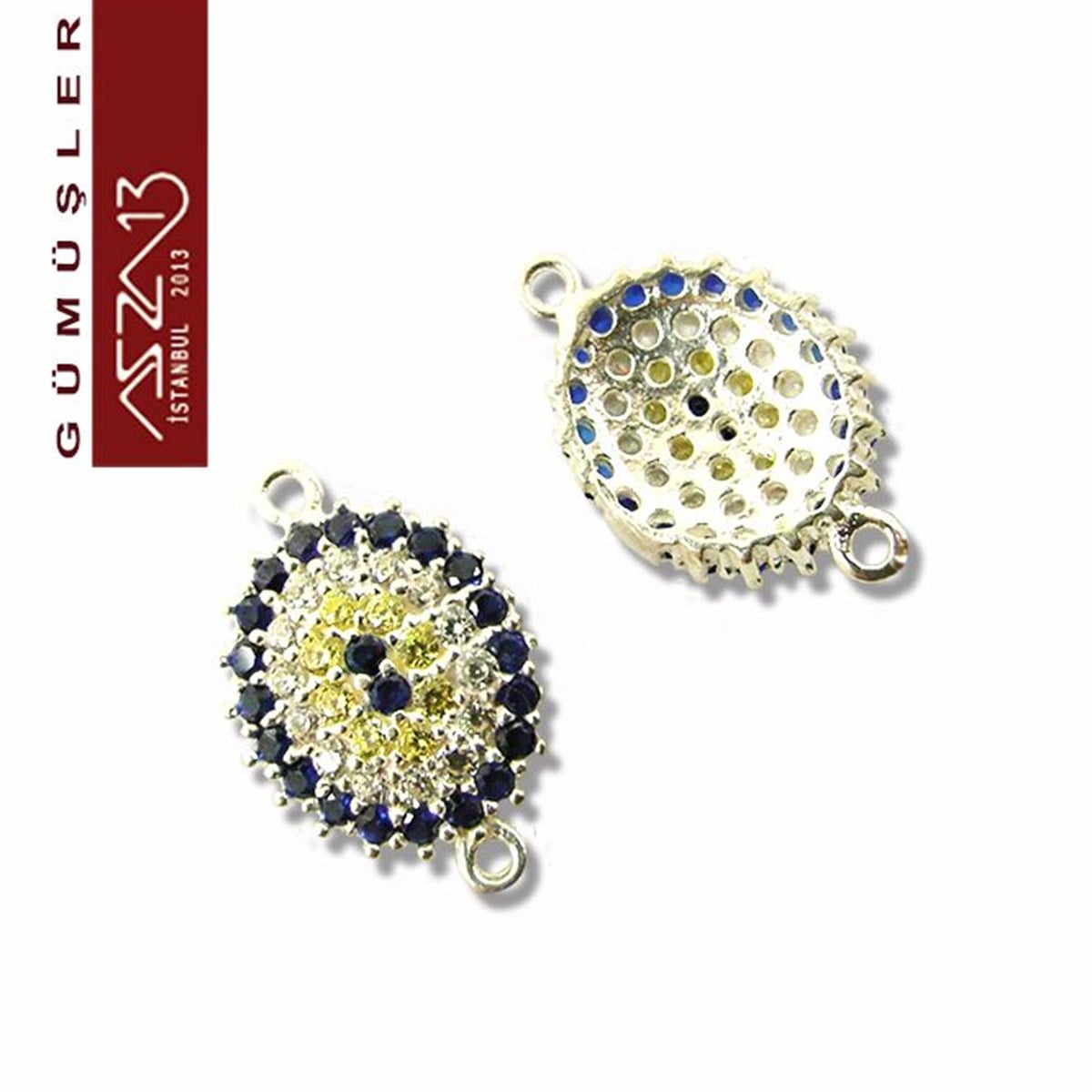 925 K Gümüşve Zirkon Taşlı Oval Nazarlık / Paket İçeriği 1 Adet