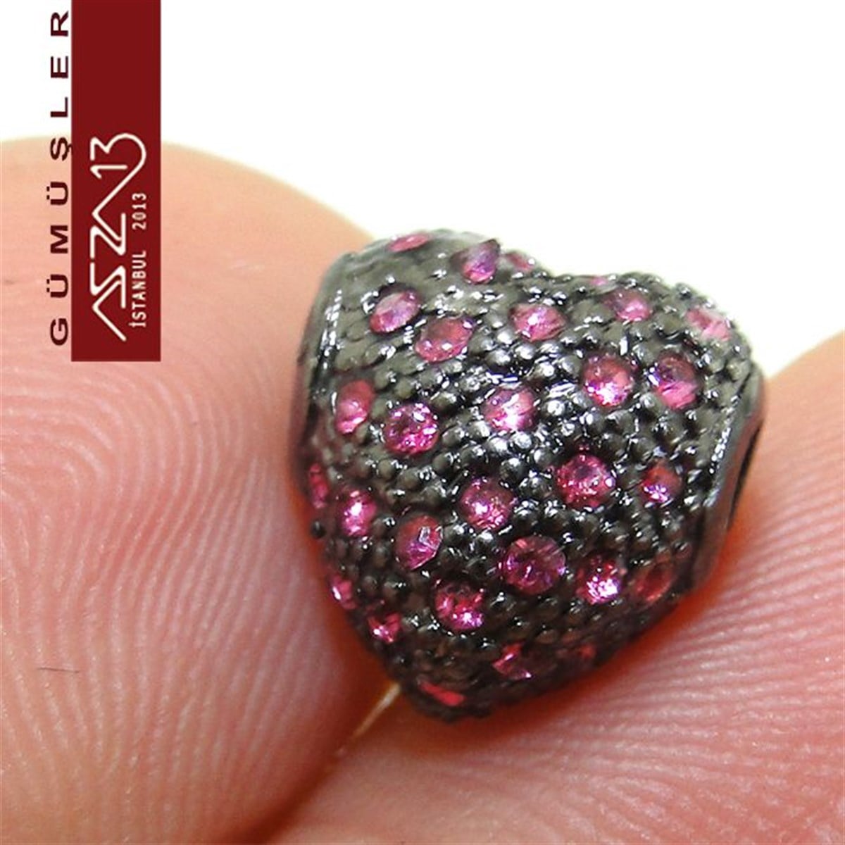 925 K Gümüş Ametis Kristal Taşlı, 11x11 mm Kalp Boncuk / Paket İçeriği 1 Adet