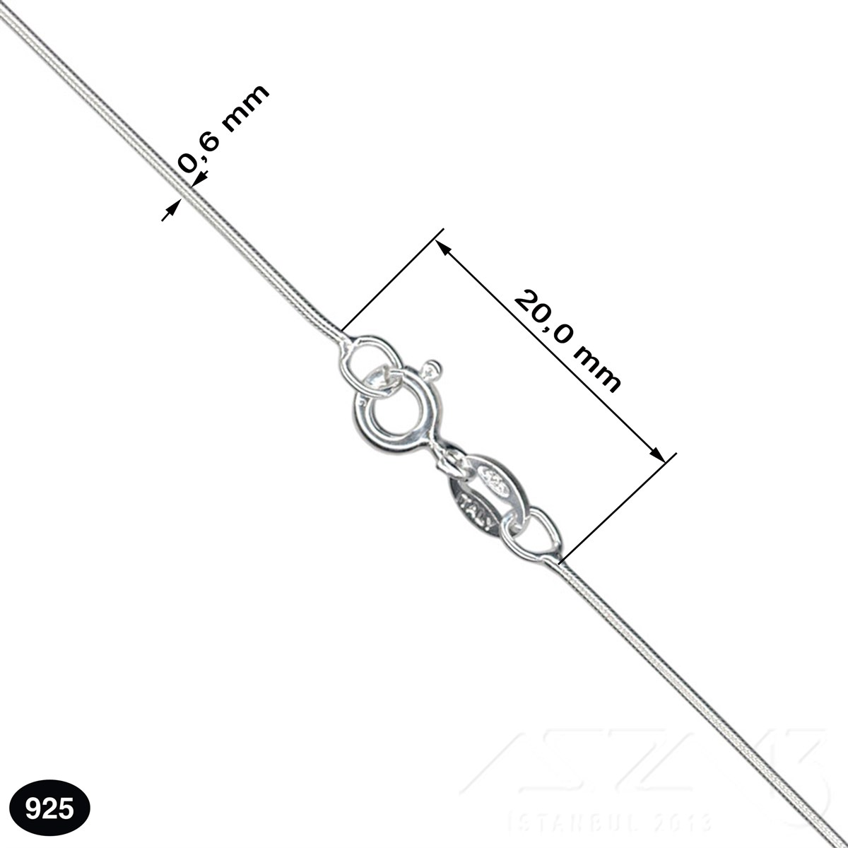 925K Gümüş - Super İnce Yılan Zincir - 0,6 mm x 45 cm - 1 Adet
