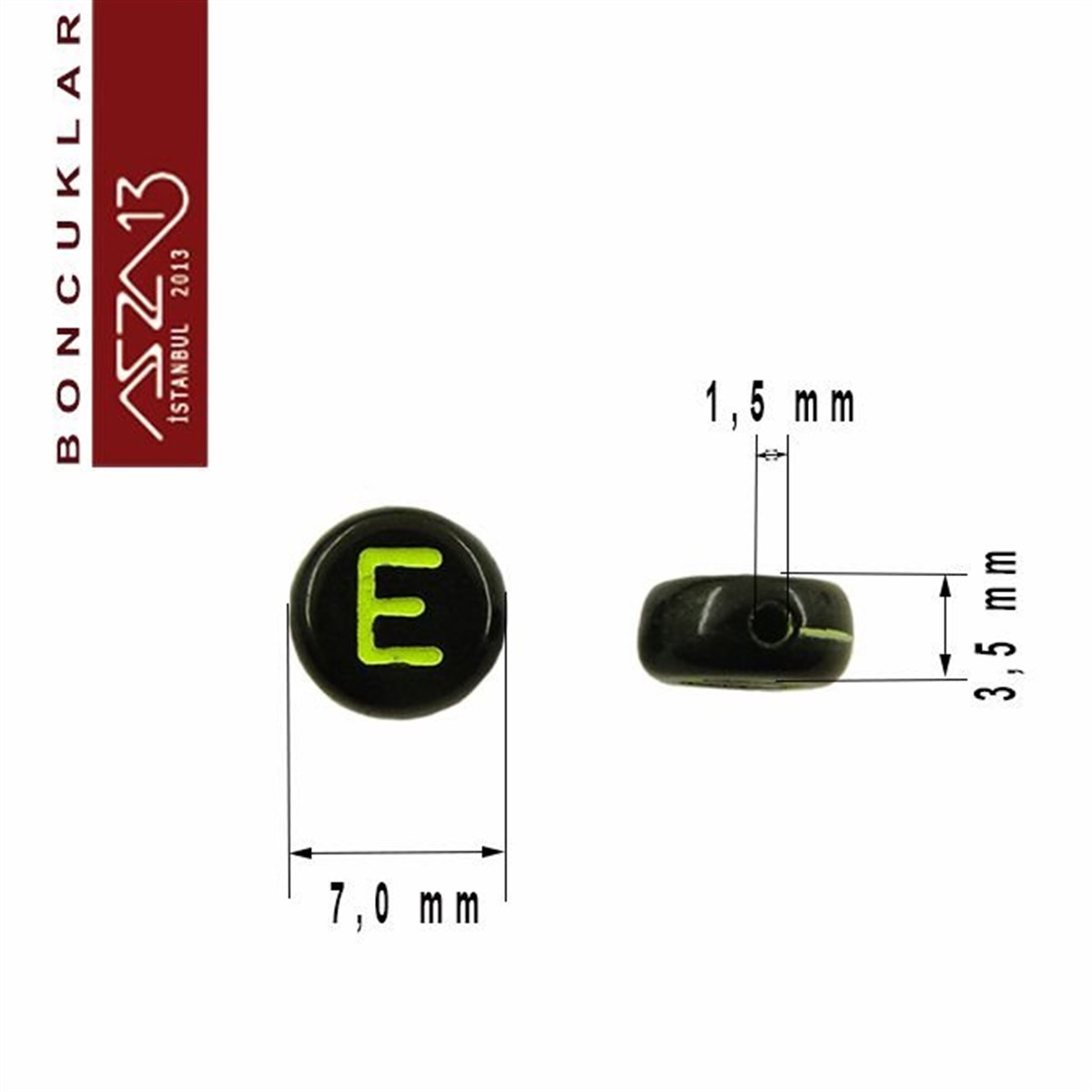 385 Adet 7 mm Siyah Fon, Karışık Neon Renkli Harfli Yassı Yuvarlak Boncuk (50 Gr)