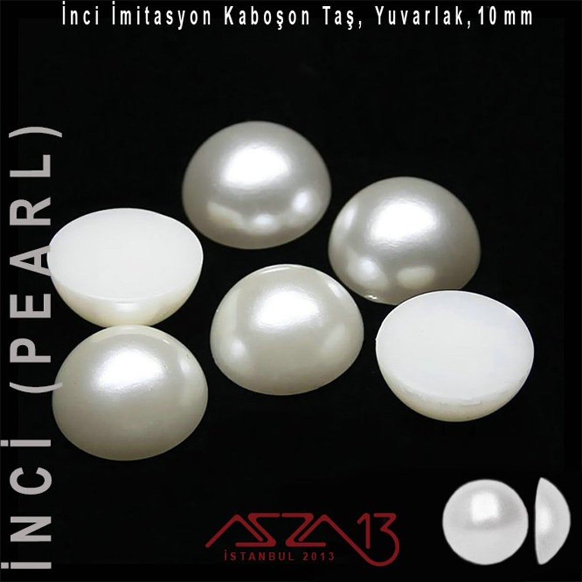 40 Adet 10 mm Beyaz Renk Yarım Yuvarlak Akrilik İnci Yapıştırma Taş (11 gr)