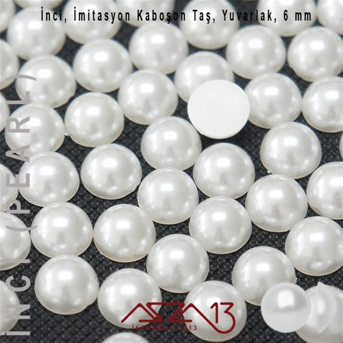 60 Adet 6 mm Beyaz Renk Yarım Yuvarlak Akrilik İnci Yapıştırma Taş (4,5 gr)