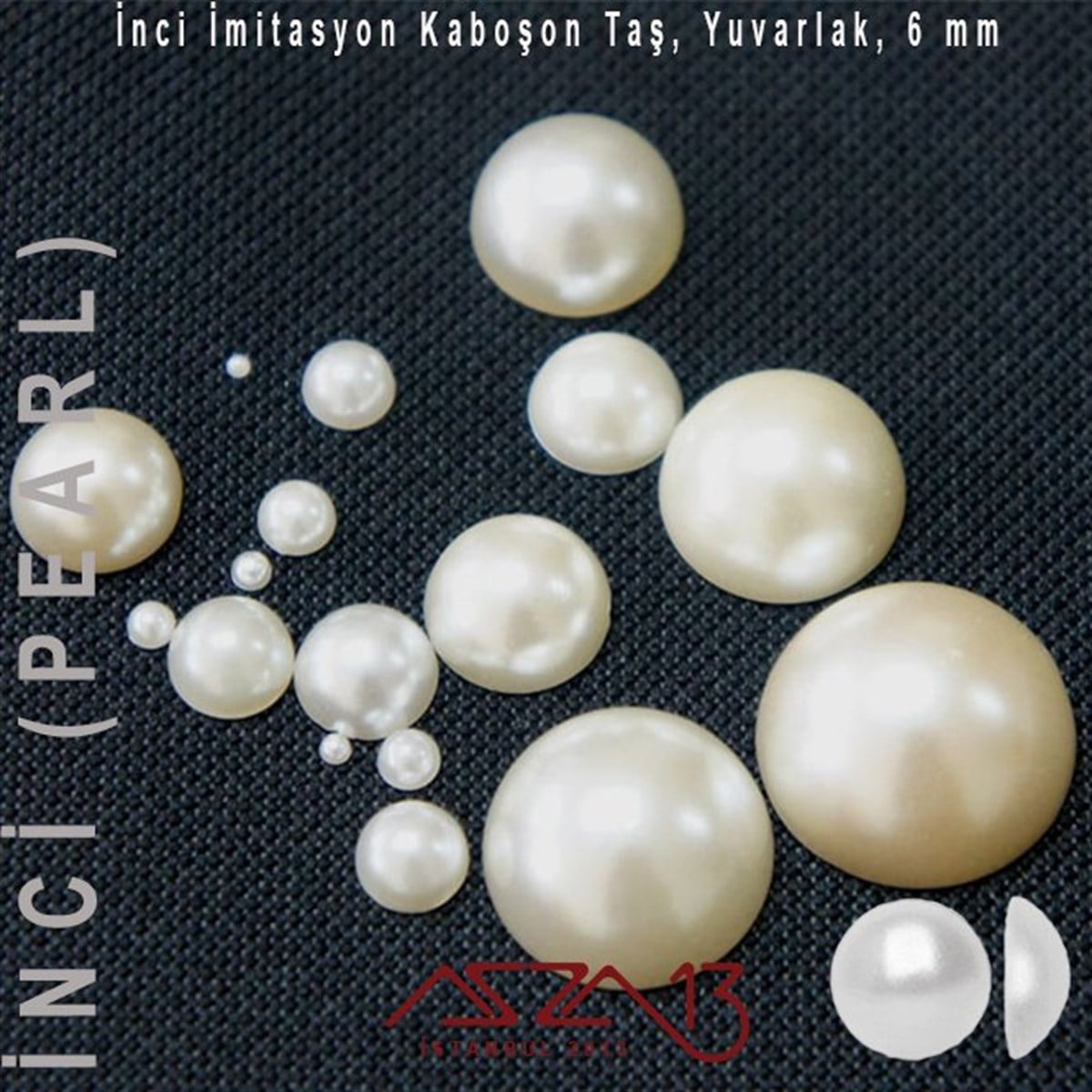60 Adet 6 mm Krem Renk Yarım Yuvarlak Akrilik İnci Yapıştırma Taş (4,5 gr)