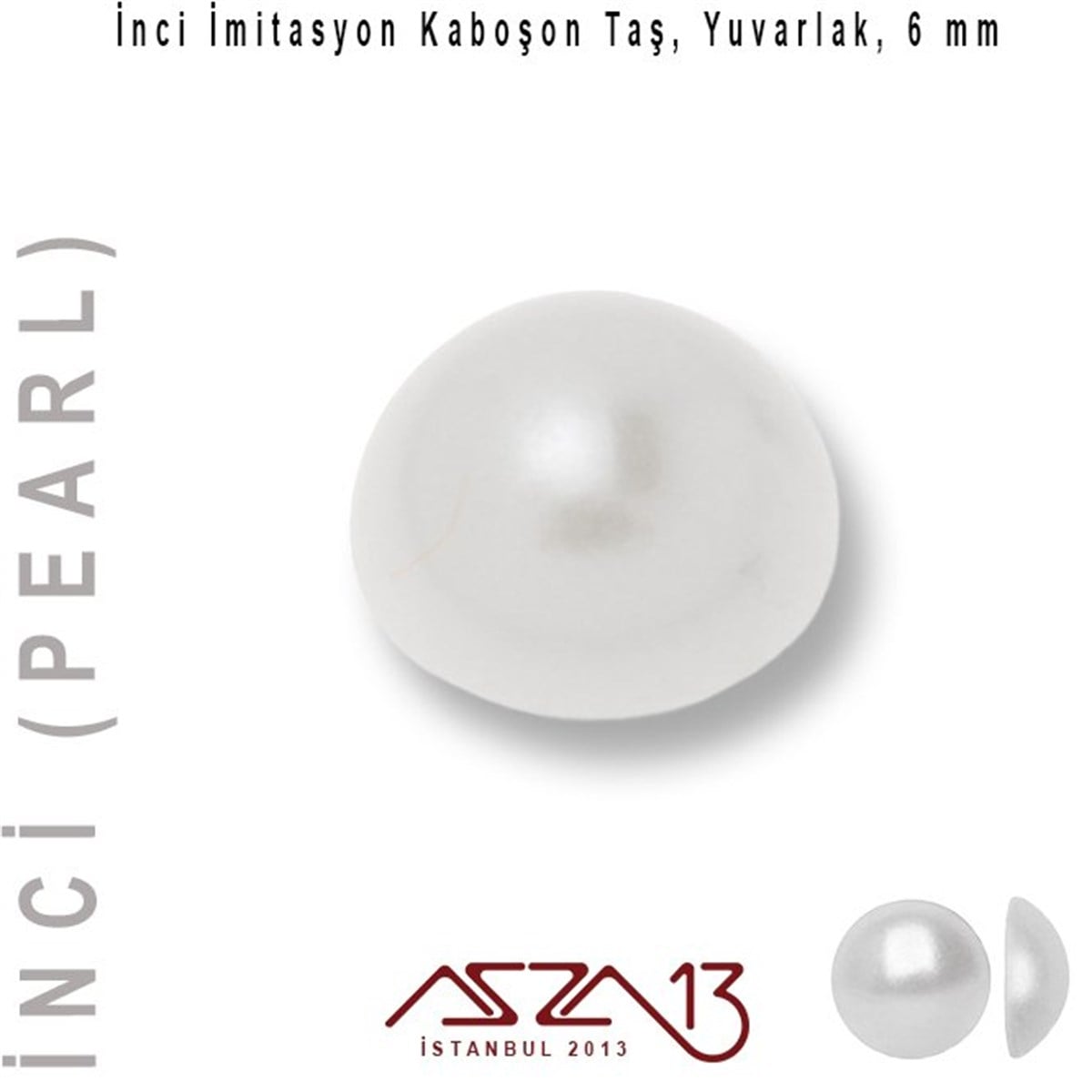 60 Adet 6 mm Beyaz Renk Yarım Yuvarlak Akrilik İnci Yapıştırma Taş (4,5 gr)