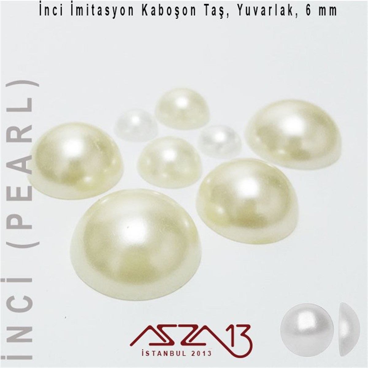 60 Adet 6 mm Krem Renk Yarım Yuvarlak Akrilik İnci Yapıştırma Taş (4,5 gr)