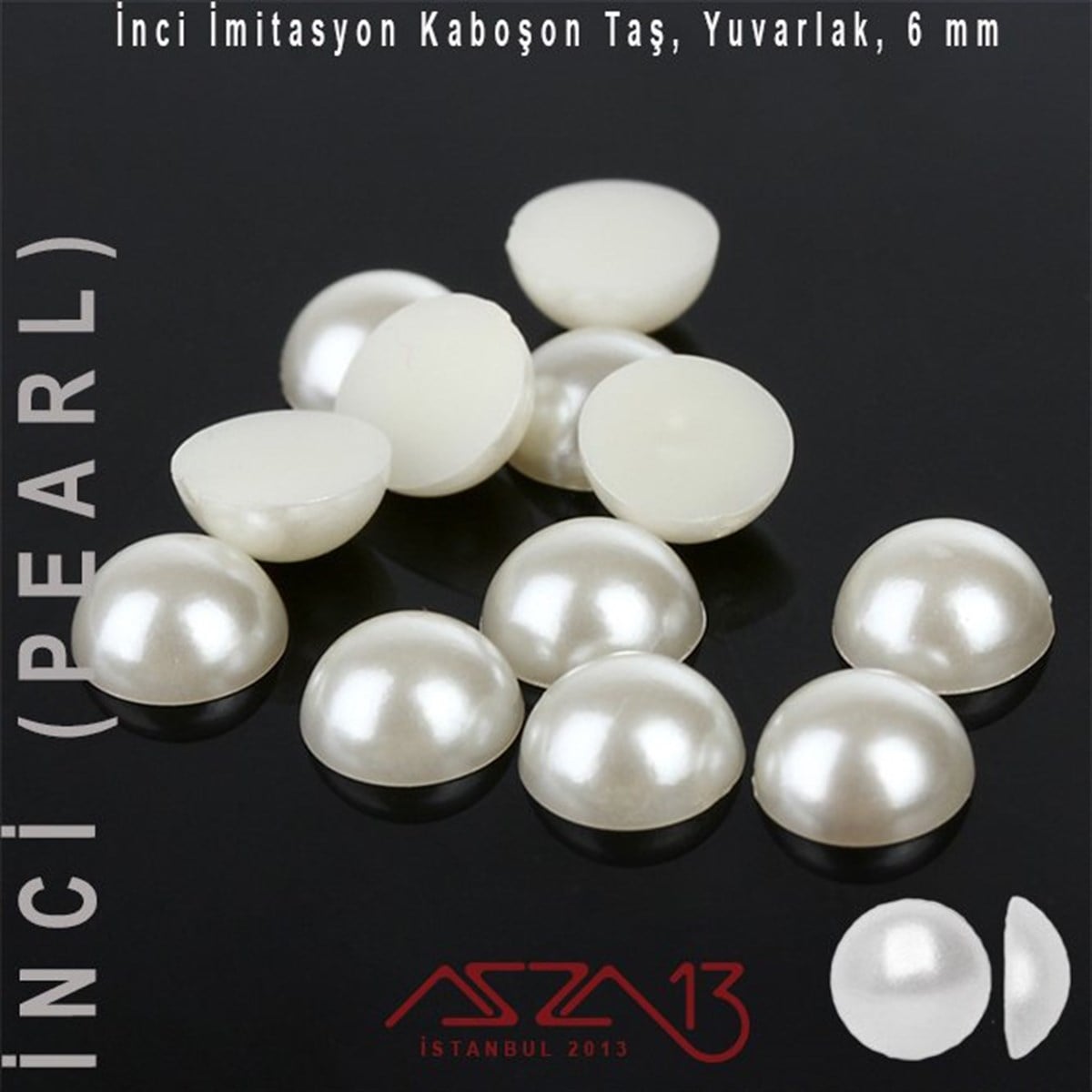 60 Adet 6 mm Krem Renk Yarım Yuvarlak Akrilik İnci Yapıştırma Taş (4,5 gr)