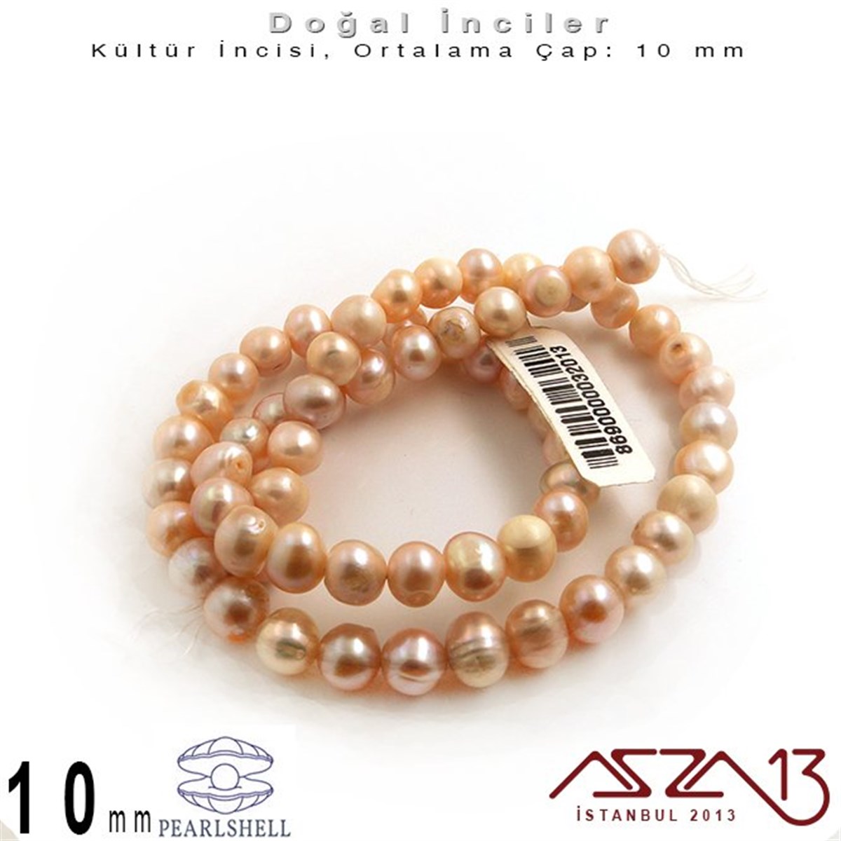 10 mm - Yuvarlak - Düz Yüzey - Doğal İnci (PearlShell) / 41 Adet (1 Dizi)
