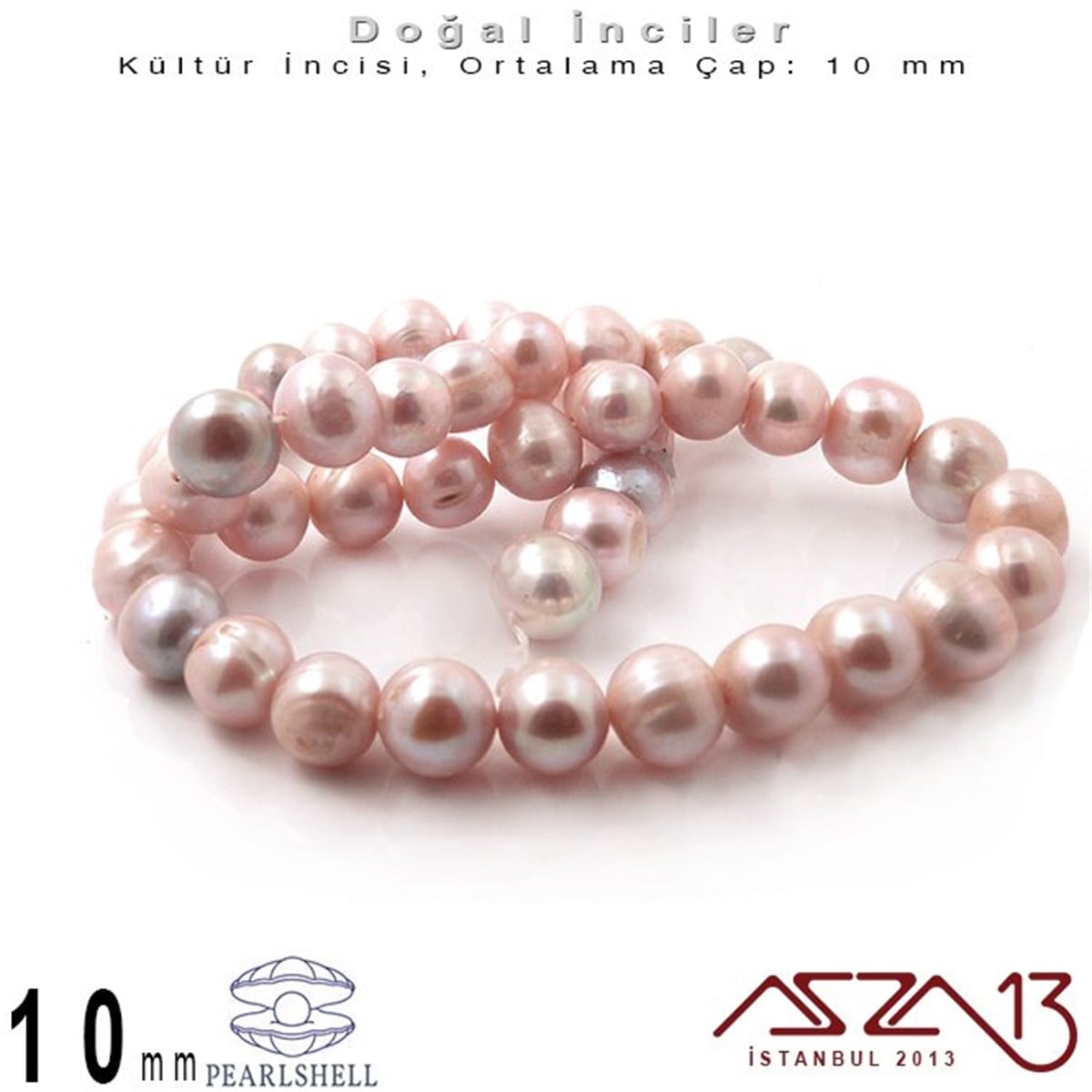 10 mm - Yuvarlak - Düz Yüzey - Doğal İnci (PearlShell) / 44 Adet (1 Dizi)