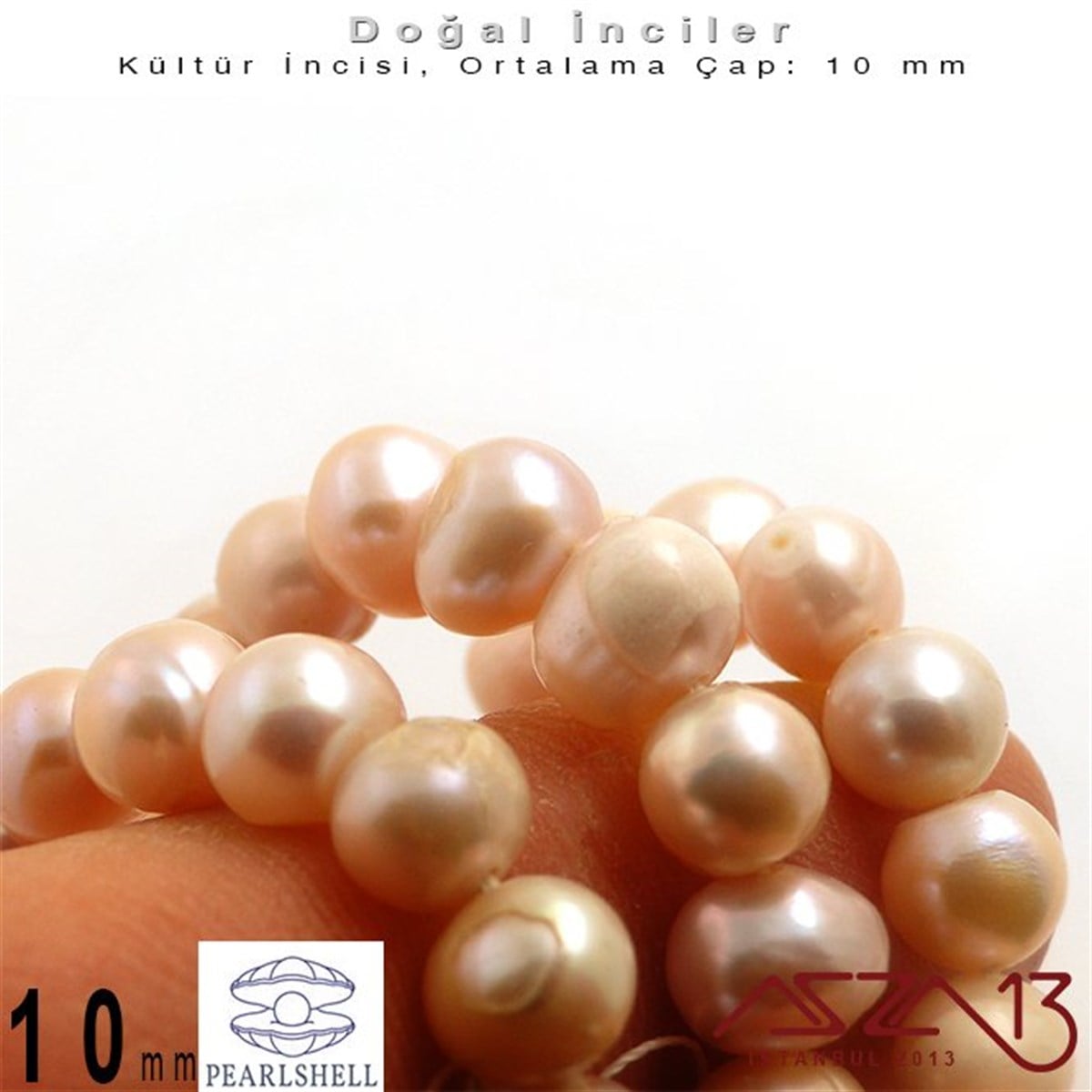 10 mm - Yuvarlak - Düz Yüzey - Doğal İnci (PearlShell) / 41 Adet (1 Dizi)