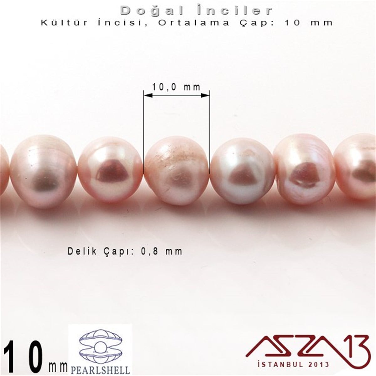 10 mm - Yuvarlak - Düz Yüzey - Doğal İnci (PearlShell) / 44 Adet (1 Dizi)