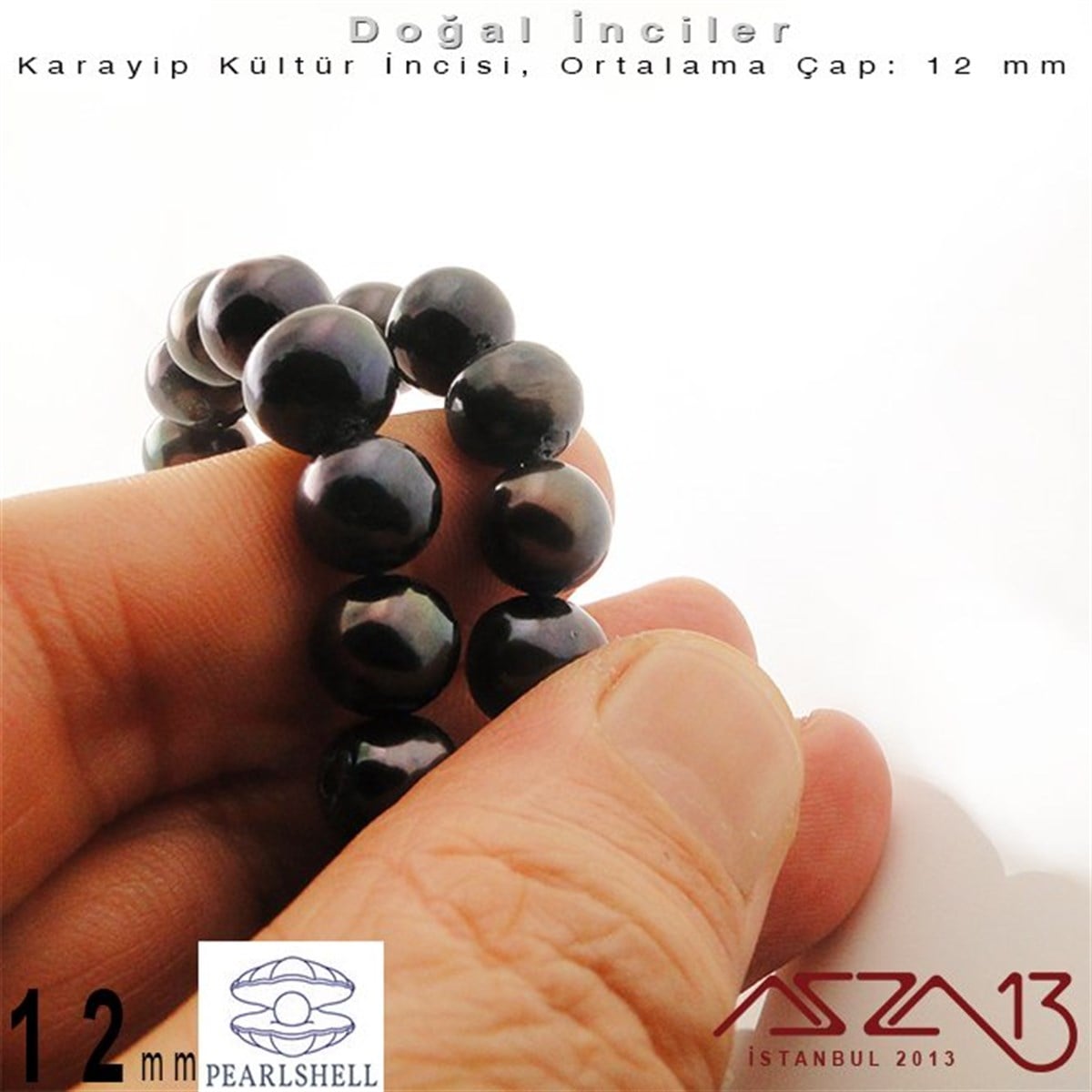 12 mm - Yuvarlak - Düz Yüzey - Doğal Karayip İnci (PearlShell) / 41 Adet (1 Dizi)