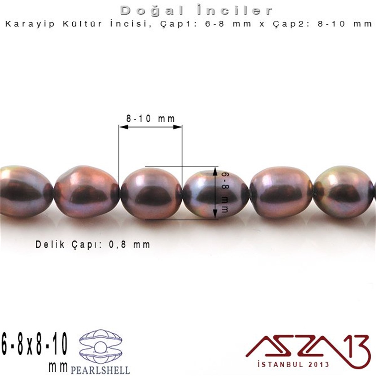 6-8 mm x 8-10 mm - Amorf Oval - Düz Yüzey - Doğal Karayip İnci (PearlShell) / 45 Adet (1 Dizi)
