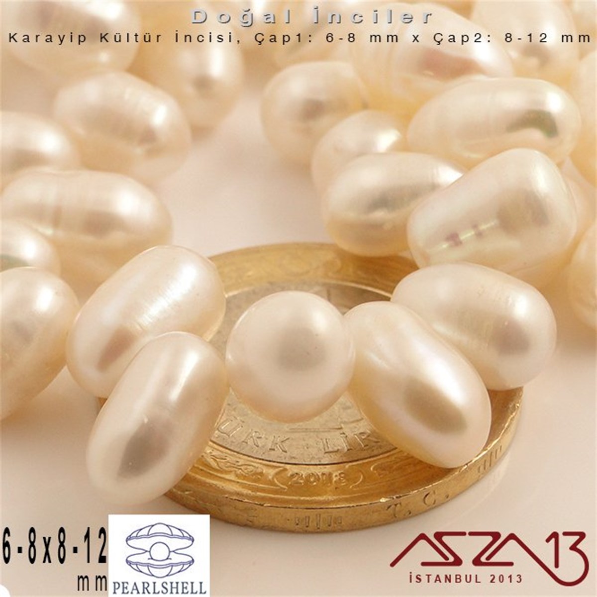 6-8 mm x 8-12 mm - Amorf Oval - Düz Yüzey - Doğal İnci (PearlShell) / 70 Adet (1 Dizi)