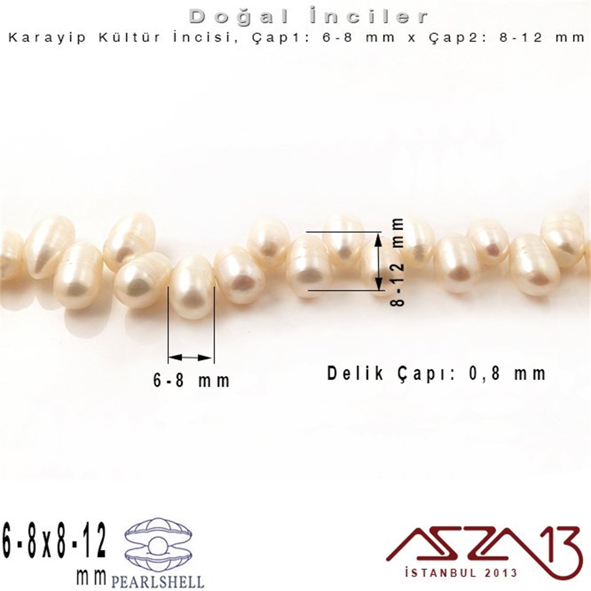 6-8 mm x 8-12 mm - Amorf Oval - Düz Yüzey - Doğal İnci (PearlShell) / 70 Adet (1 Dizi)