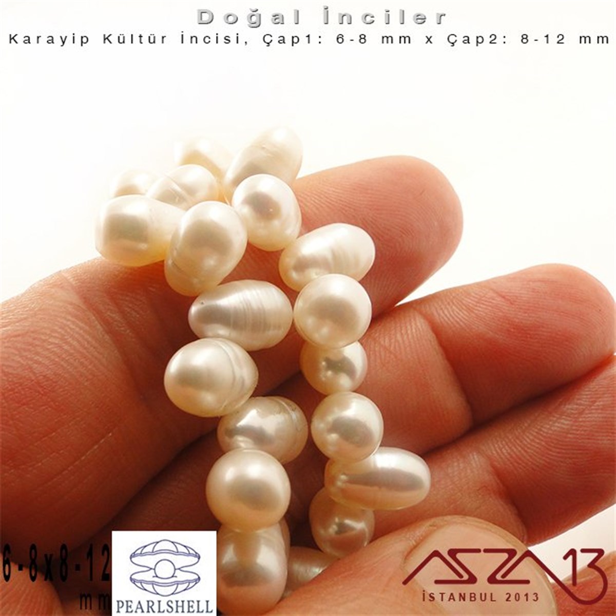 6-8 mm x 8-12 mm - Amorf Oval - Düz Yüzey - Doğal İnci (PearlShell) / 70 Adet (1 Dizi)