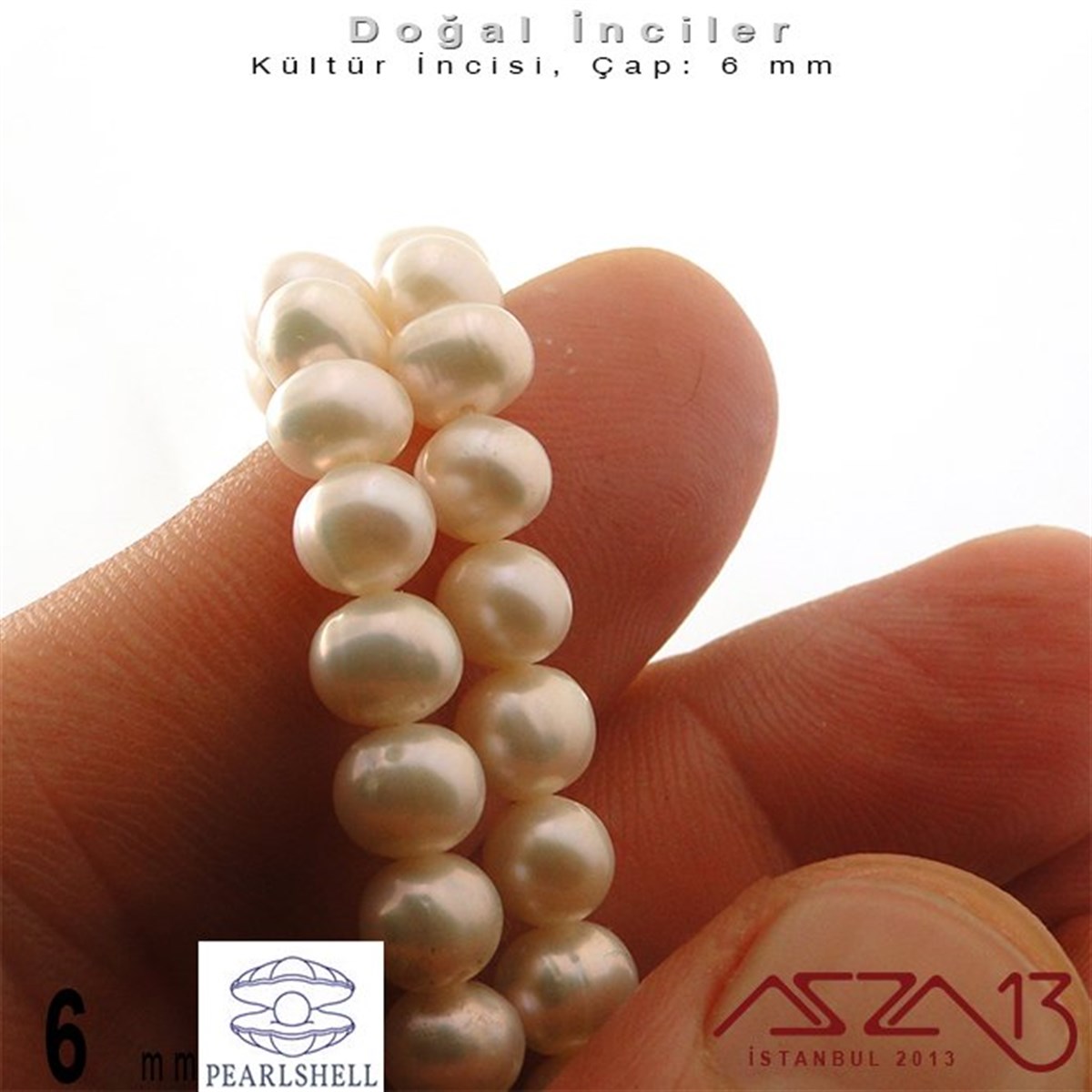 6 mm - Yuvarlak - Düz Yüzey - Doğal İnci (PearlShell) / 75 Adet (1 Dizi)