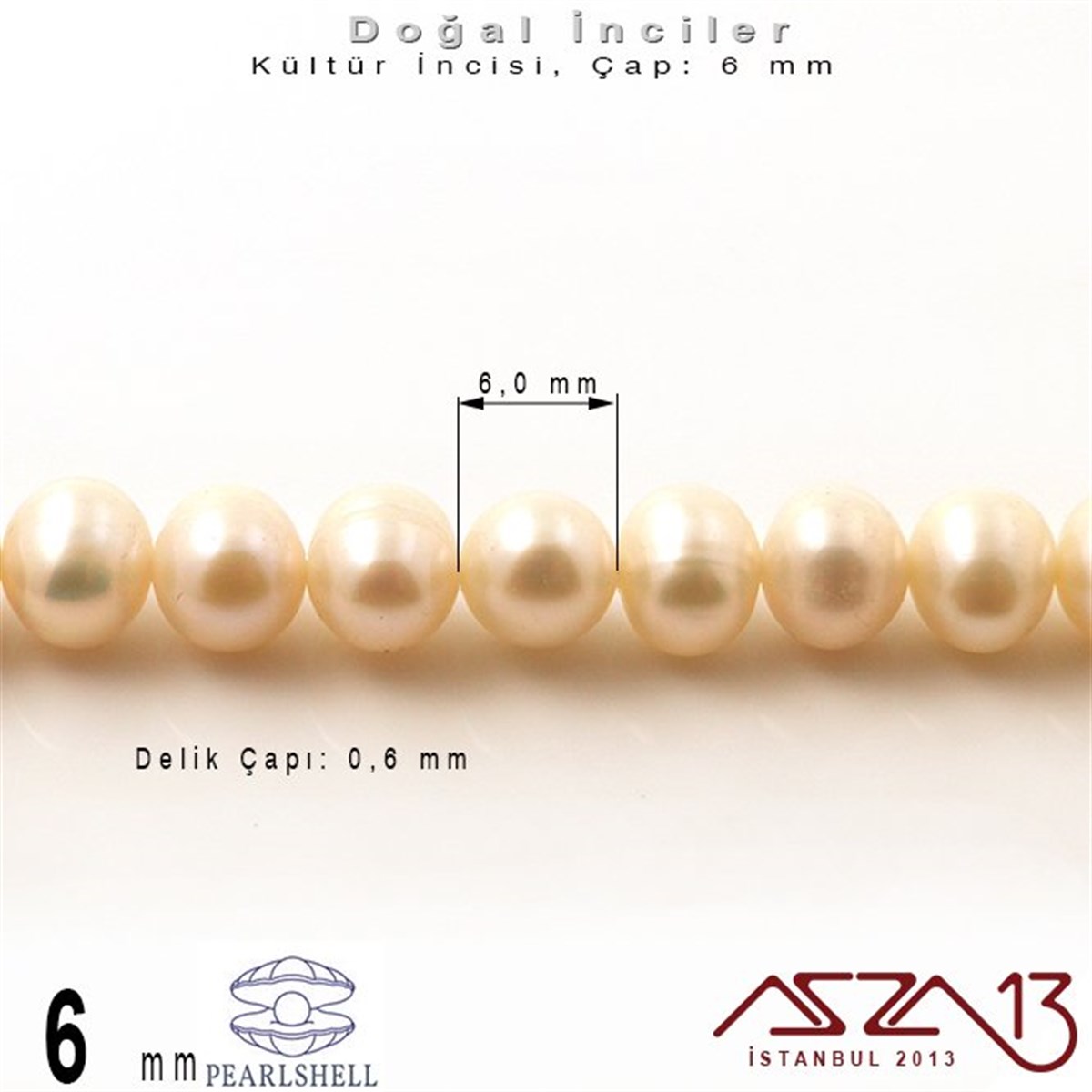 6 mm - Yuvarlak - Düz Yüzey - Doğal İnci (PearlShell) / 75 Adet (1 Dizi)