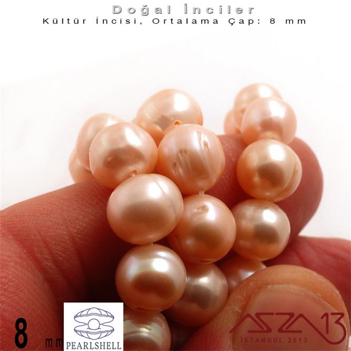8 mm - Yuvarlak - Düz Yüzey - Doğal İnci (PearlShell) / 61 Adet (1 Dizi)