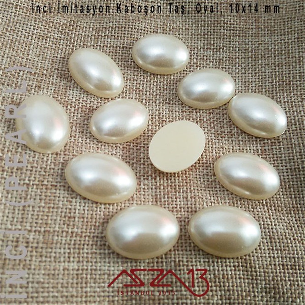 30 Adet 10x14 mm Krem Renk Yarım Oval İnci Kaboşon