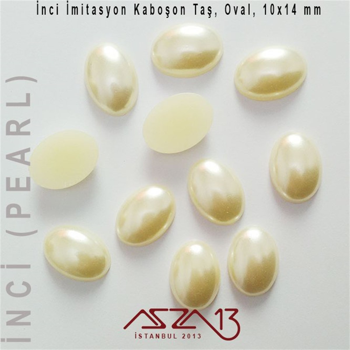 30 Adet 10x14 mm Krem Renk Yarım Oval İnci Kaboşon
