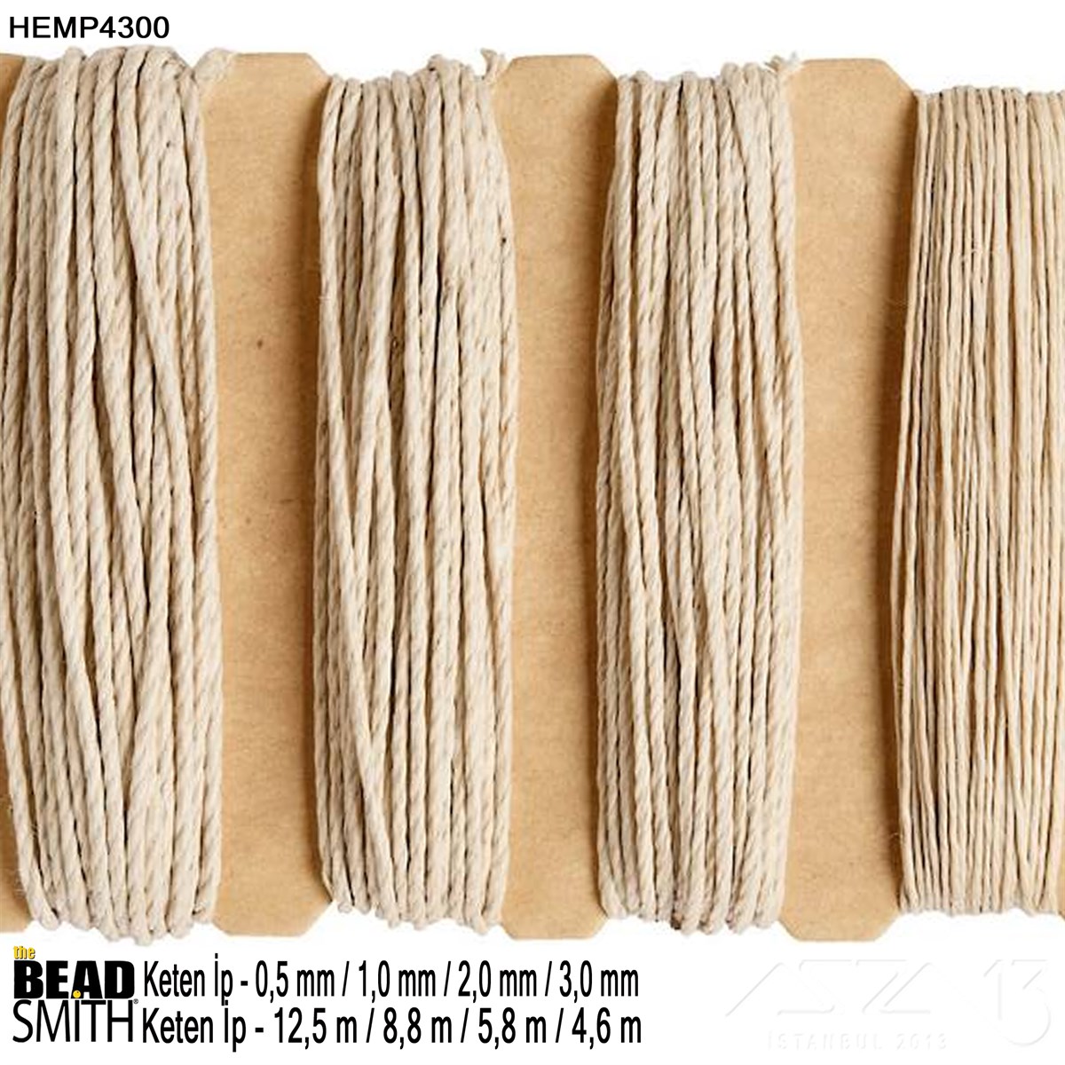 İp - Doğal Keten 4lü İp Seti - 0,5 / 1,0 / 2,0 / 3,0 mm - Renksiz - 12,5 / 8,8 / 5,8 / 4,6 Metre 